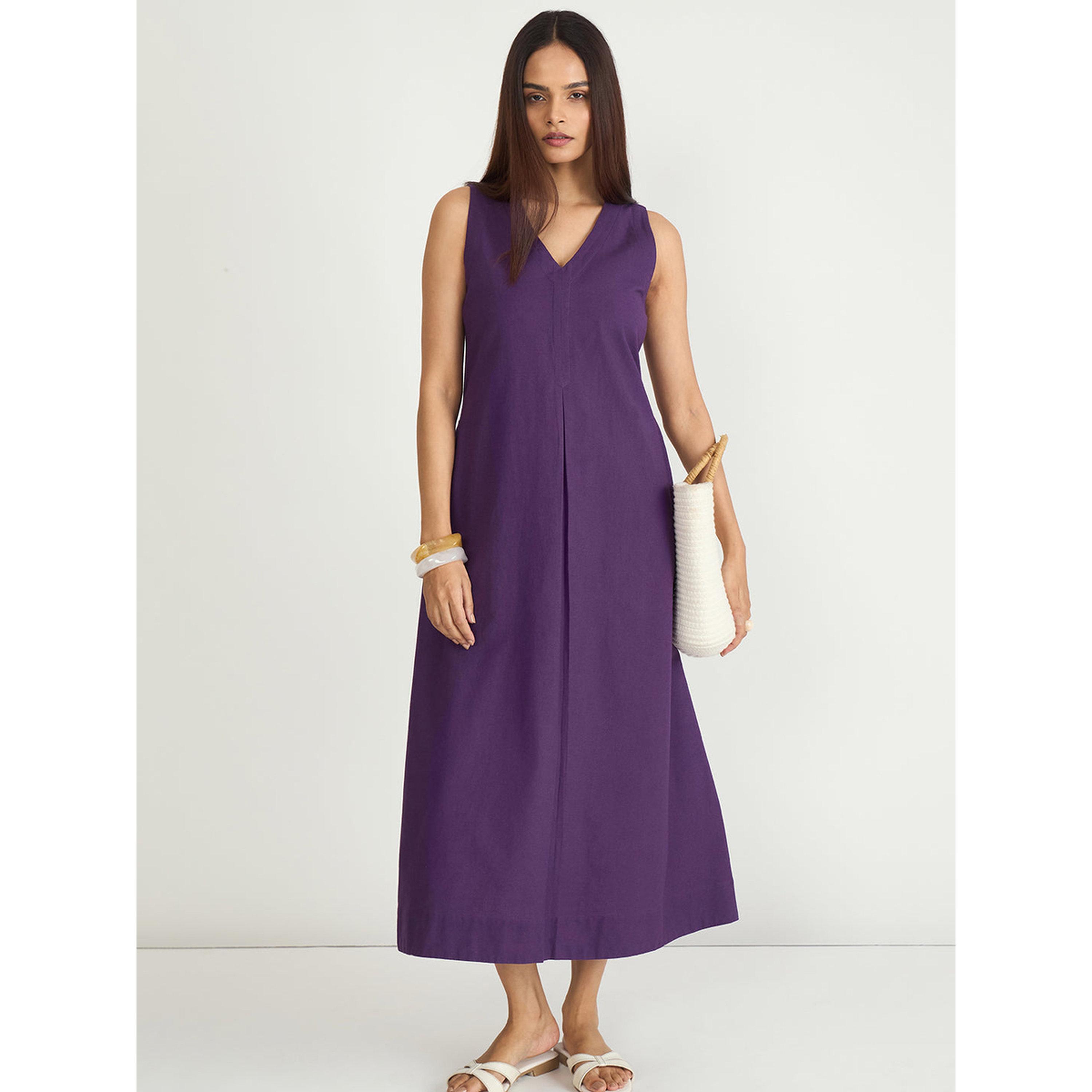 فيميلا × ستايلي - فستان نهاري ماكسي بنفسجي بدون أكمام تصميم A-women-clothing-dresses-image-3