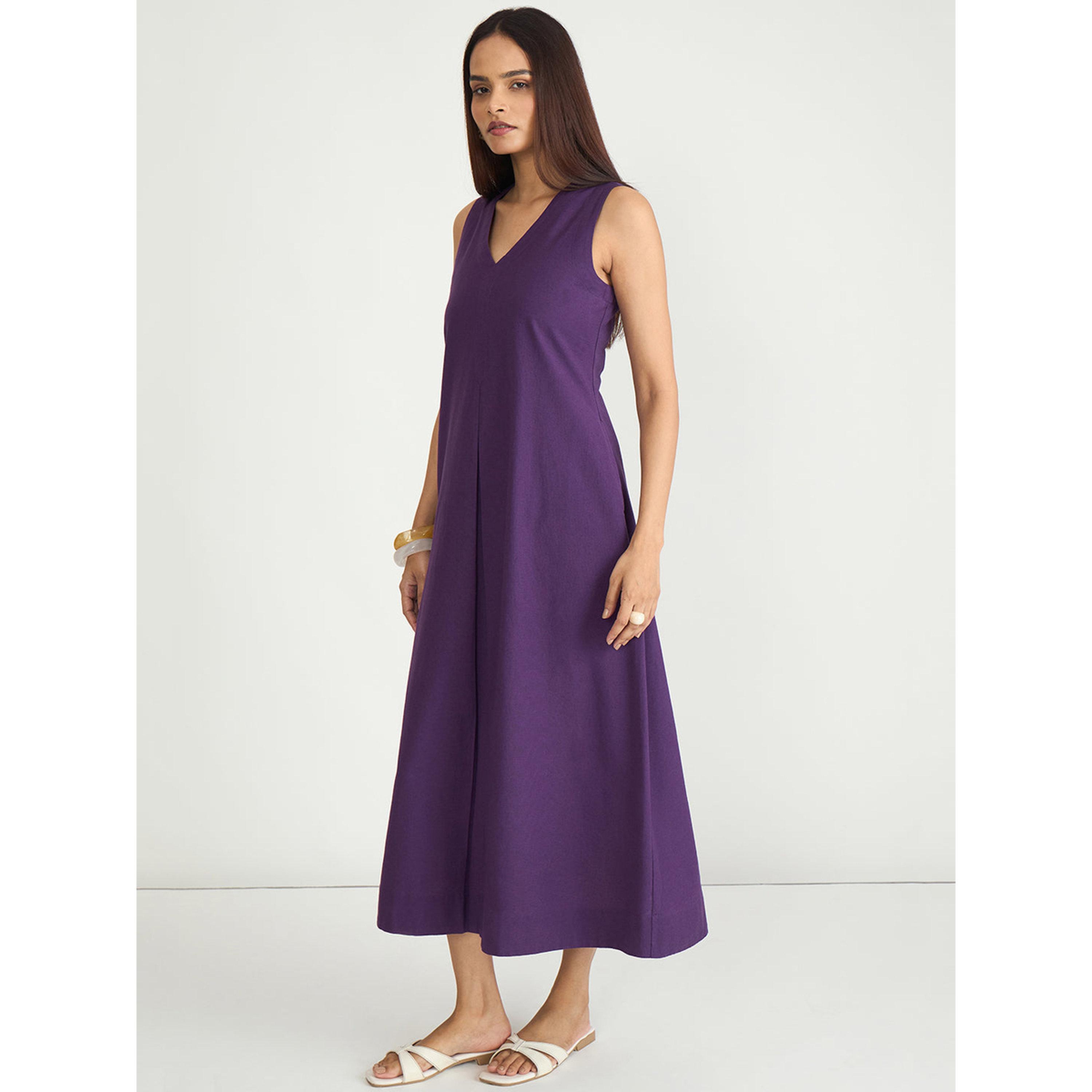 فيميلا × ستايلي - فستان نهاري ماكسي بنفسجي بدون أكمام تصميم A-women-clothing-dresses-image-4