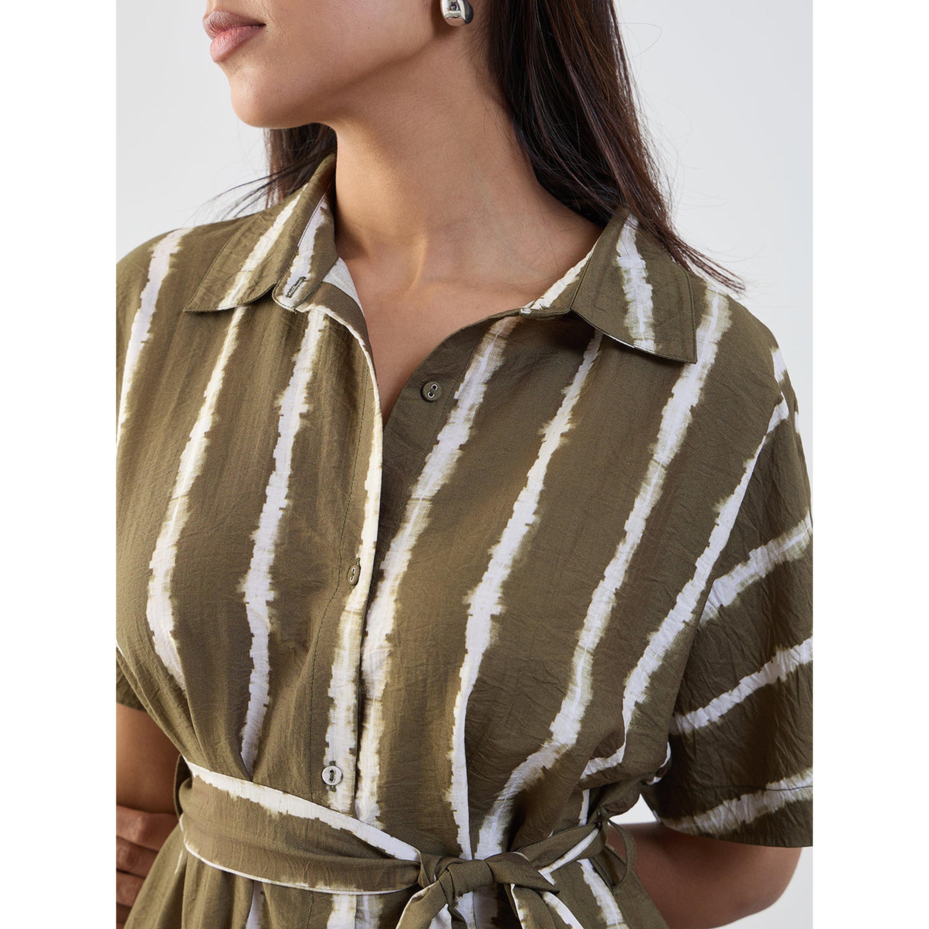 فيميلا × ستايلي - فستان متوسط الطول مخطط باللون الأخضر مع حزام-women-clothing-dresses-image-5