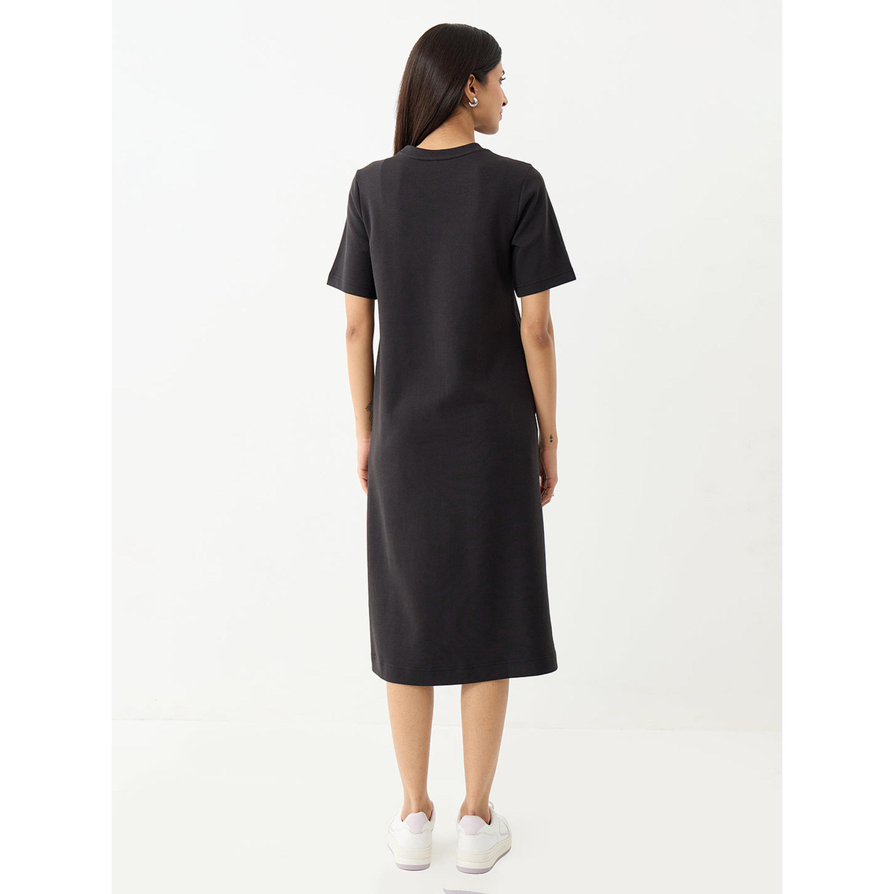 Femmella X Styli Black Short Sleeve Midi A-Line Dress-women-clothing-dresses-image-2