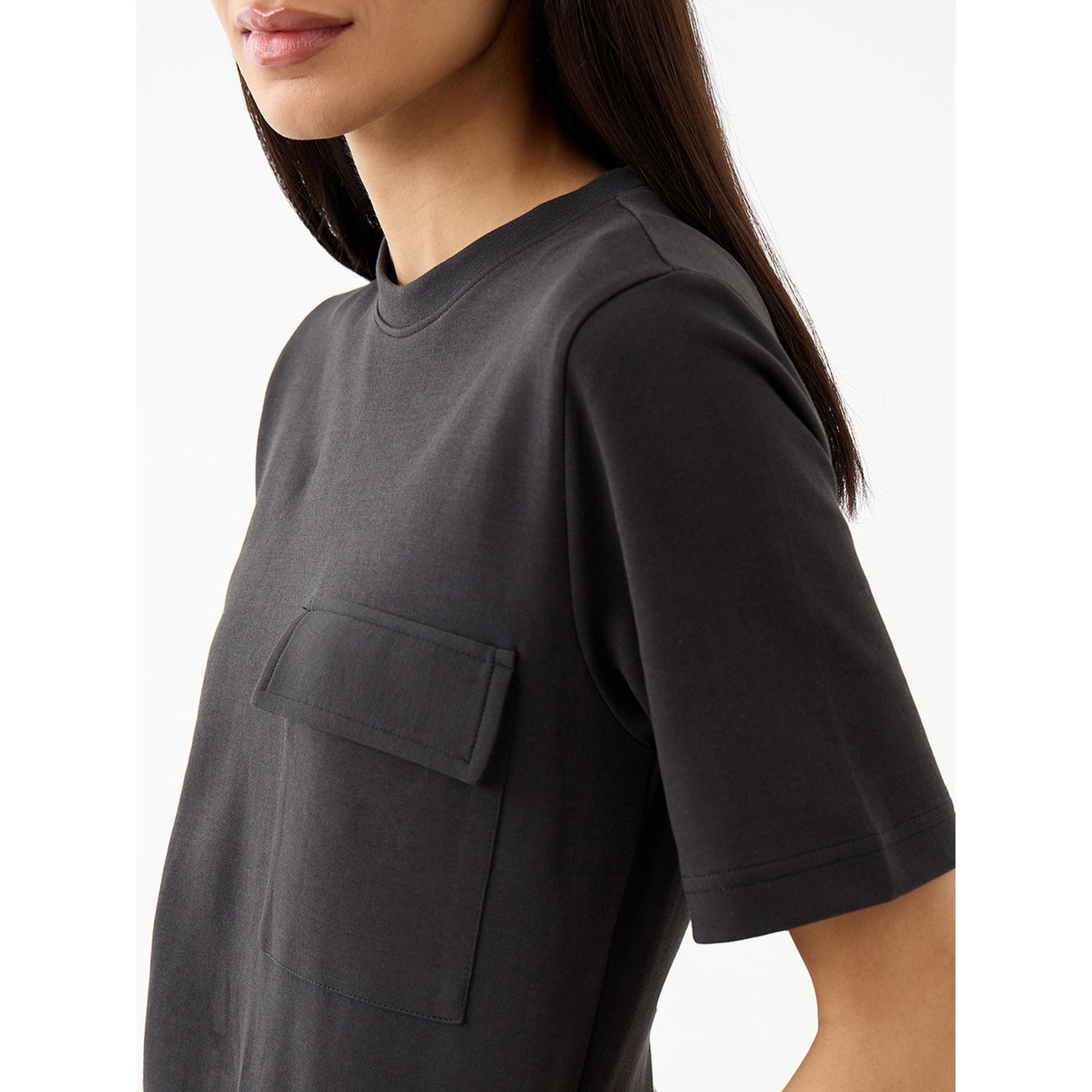 Femmella X Styli Black Short Sleeve Midi A-Line Dress-women-clothing-dresses-image-4