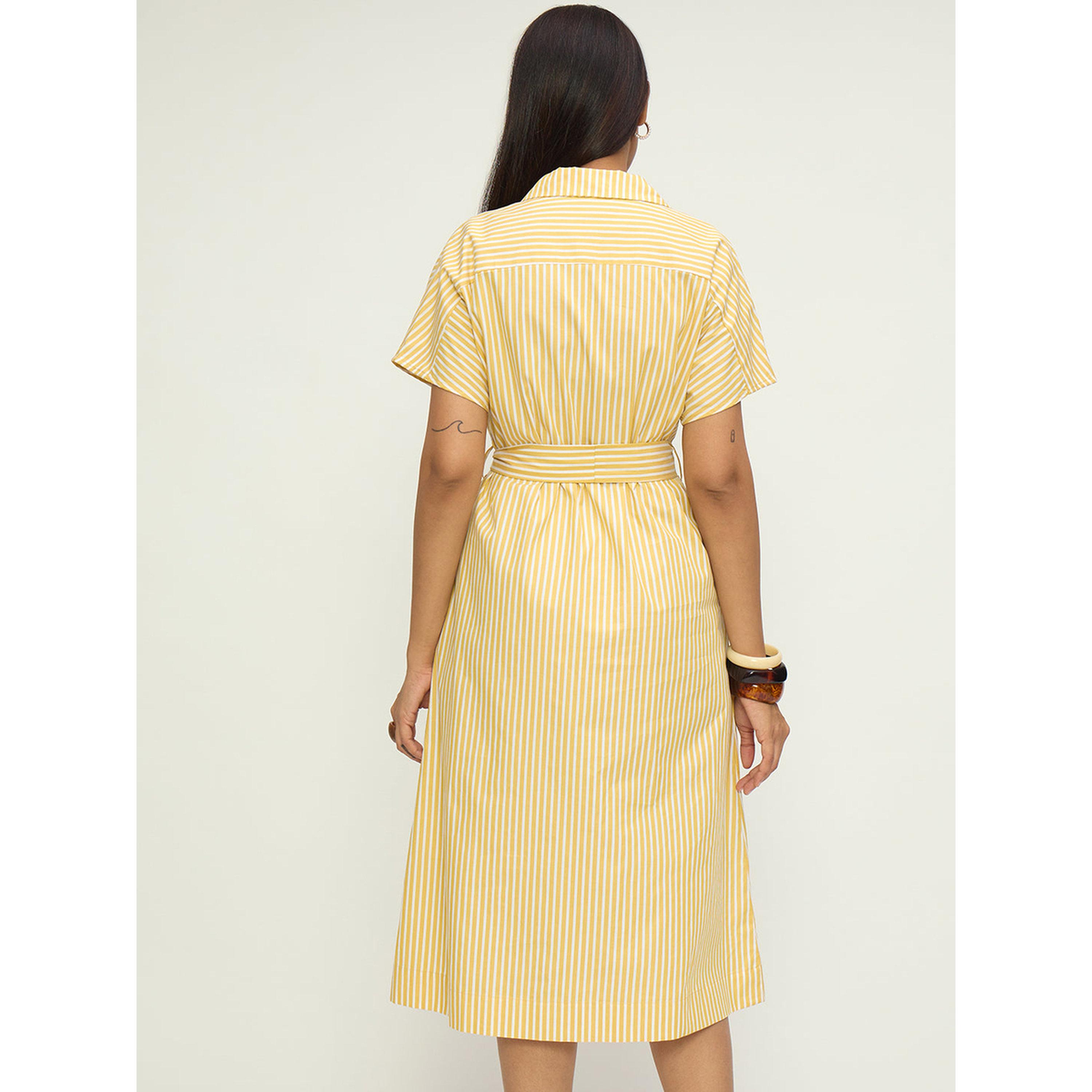 فيميلا × ستايلي - فستان متوسط الطول أصفر مخطط بأزرار-women-clothing-dresses-image-3