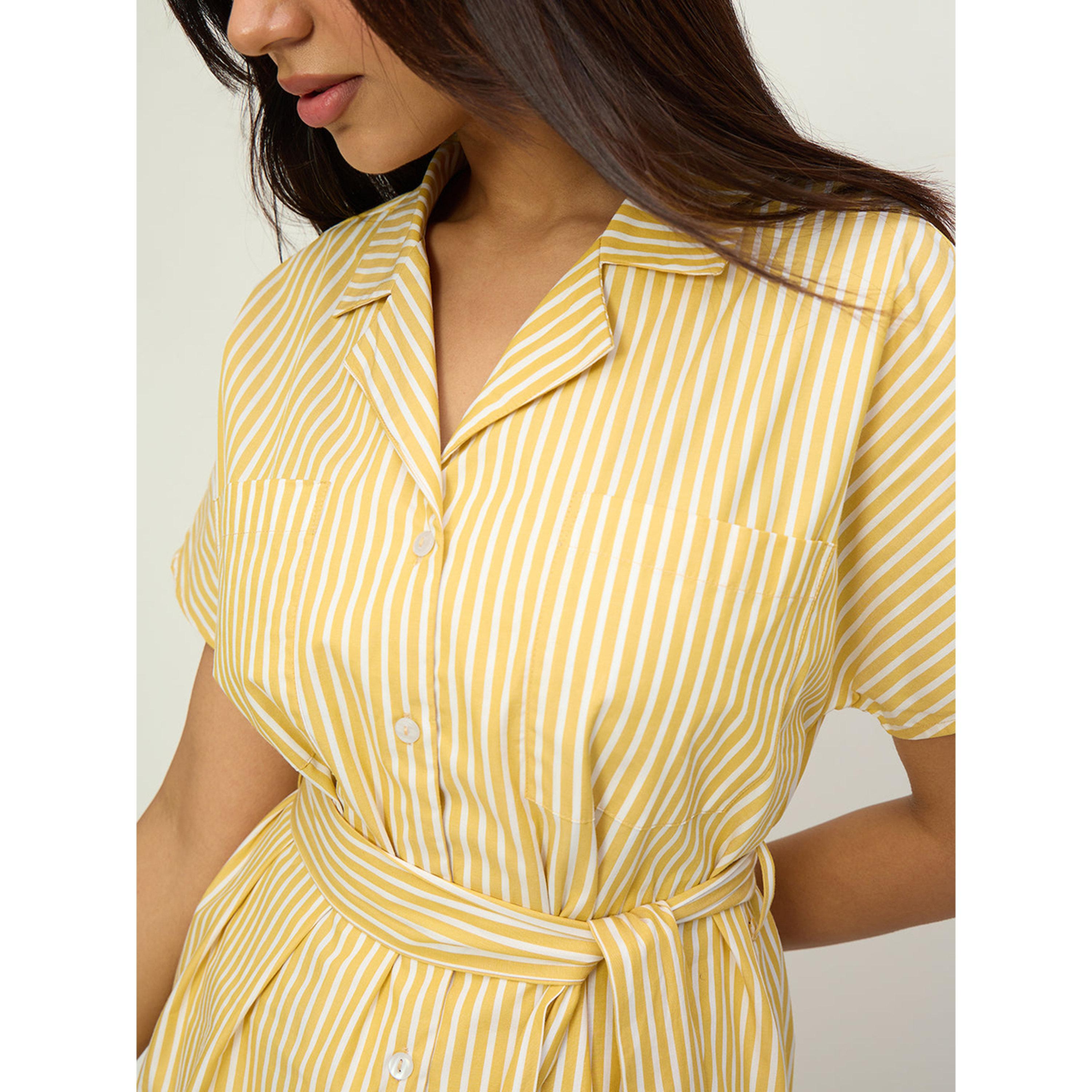 فيميلا × ستايلي - فستان متوسط الطول أصفر مخطط بأزرار-women-clothing-dresses-image-5