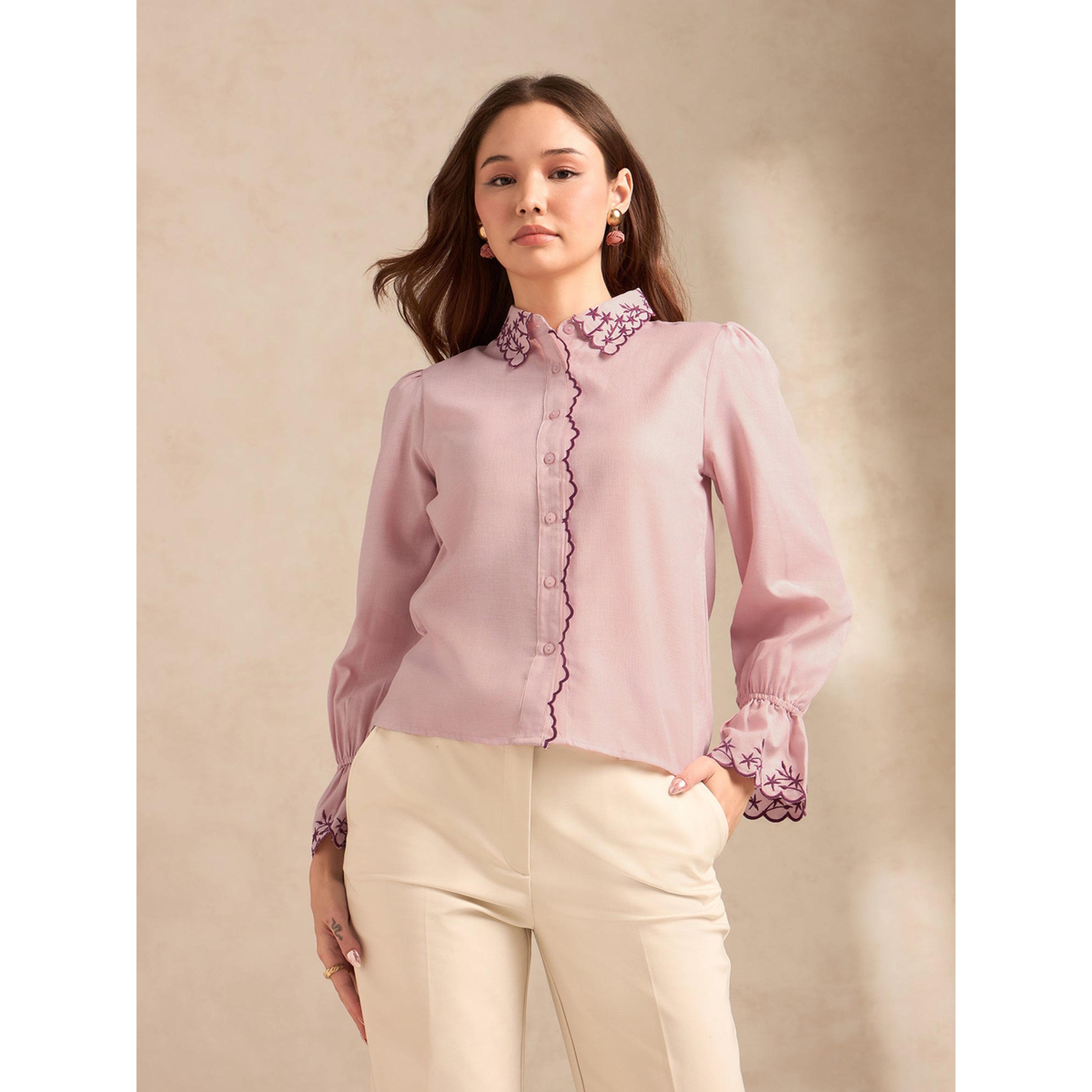 بلوزة مطرزة بأكمام طويلة بلون وردي-women-clothing-shirtsandblouses-shirts-image-1