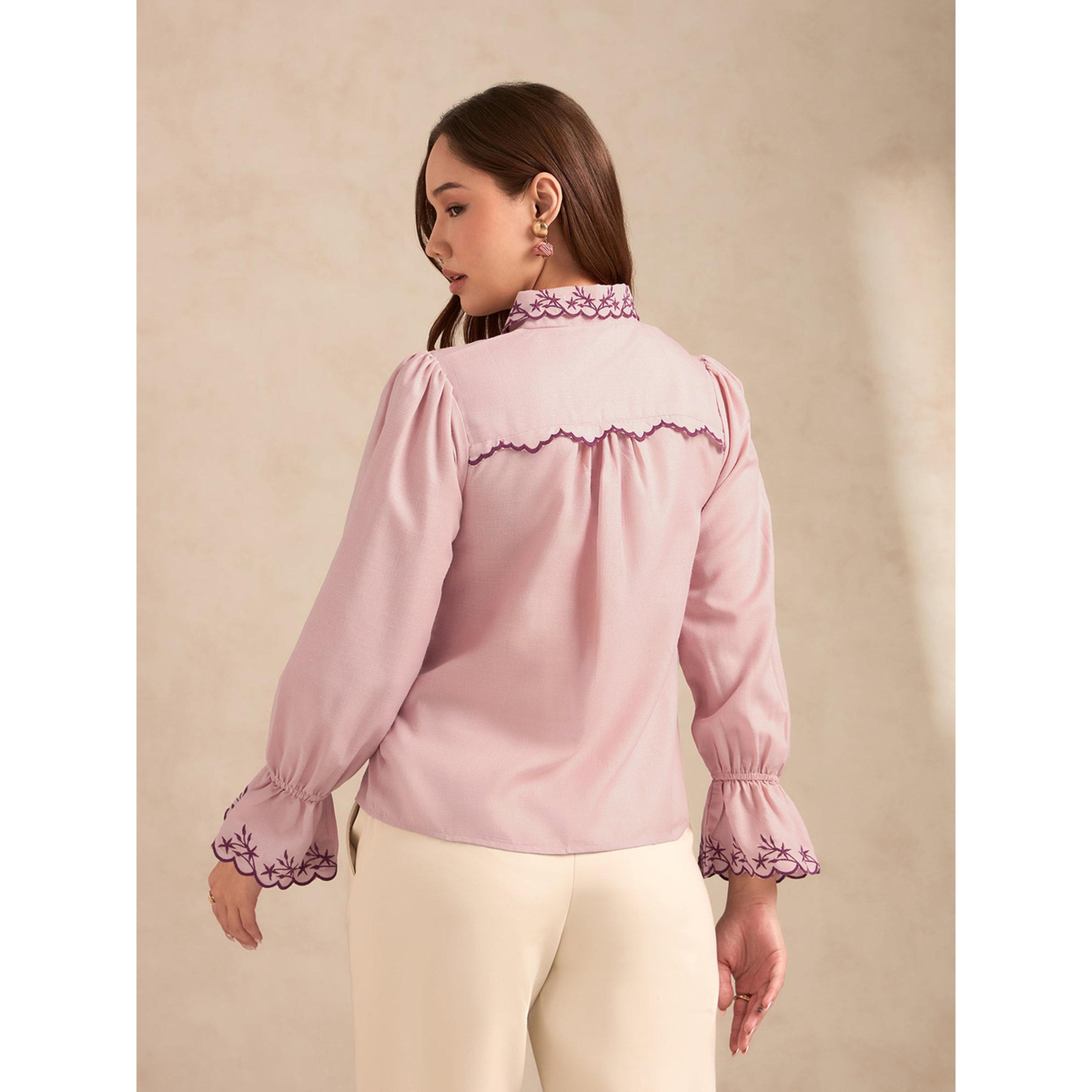 بلوزة مطرزة بأكمام طويلة بلون وردي-women-clothing-shirtsandblouses-shirts-image-3