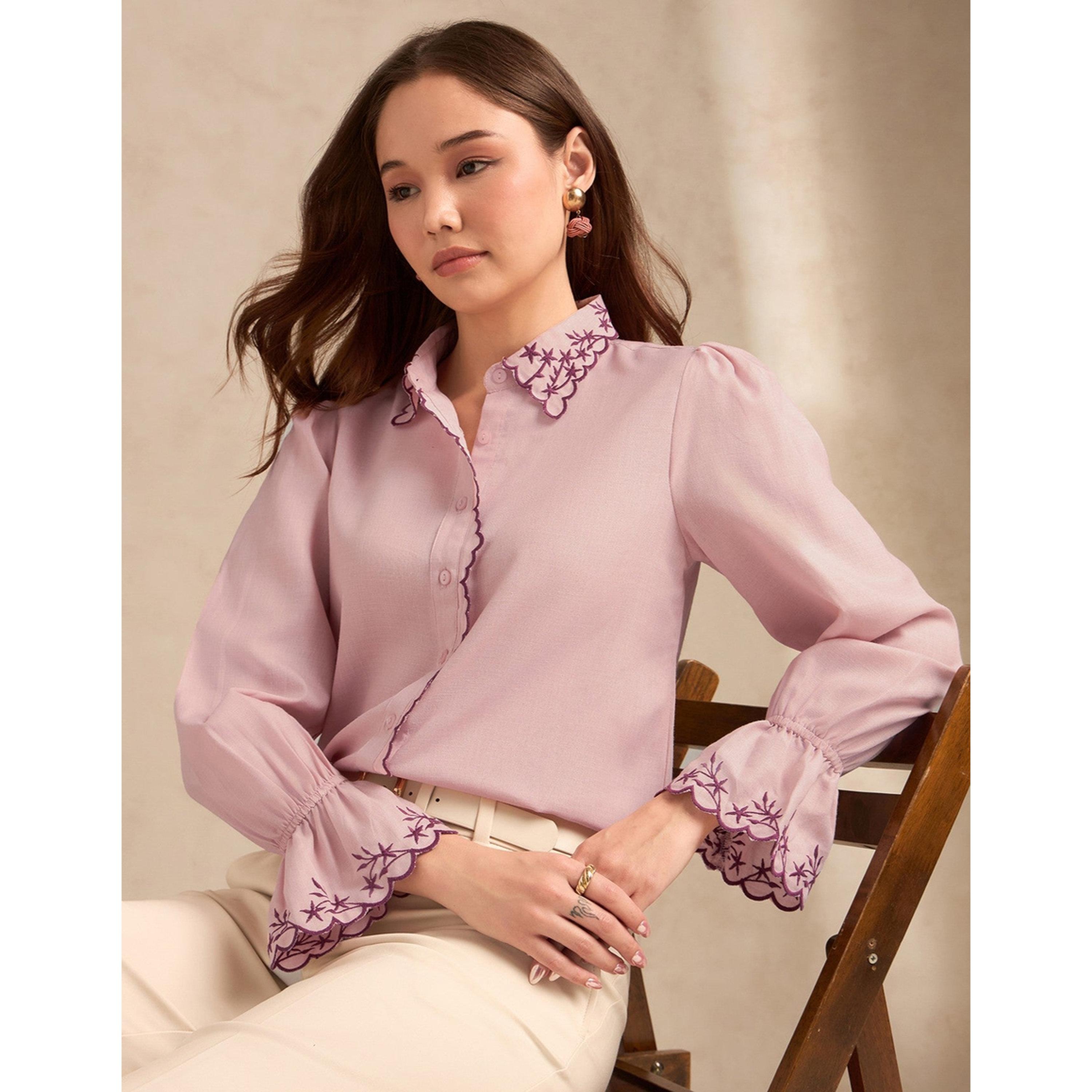 بلوزة مطرزة بأكمام طويلة بلون وردي-women-clothing-shirtsandblouses-shirts-image-4