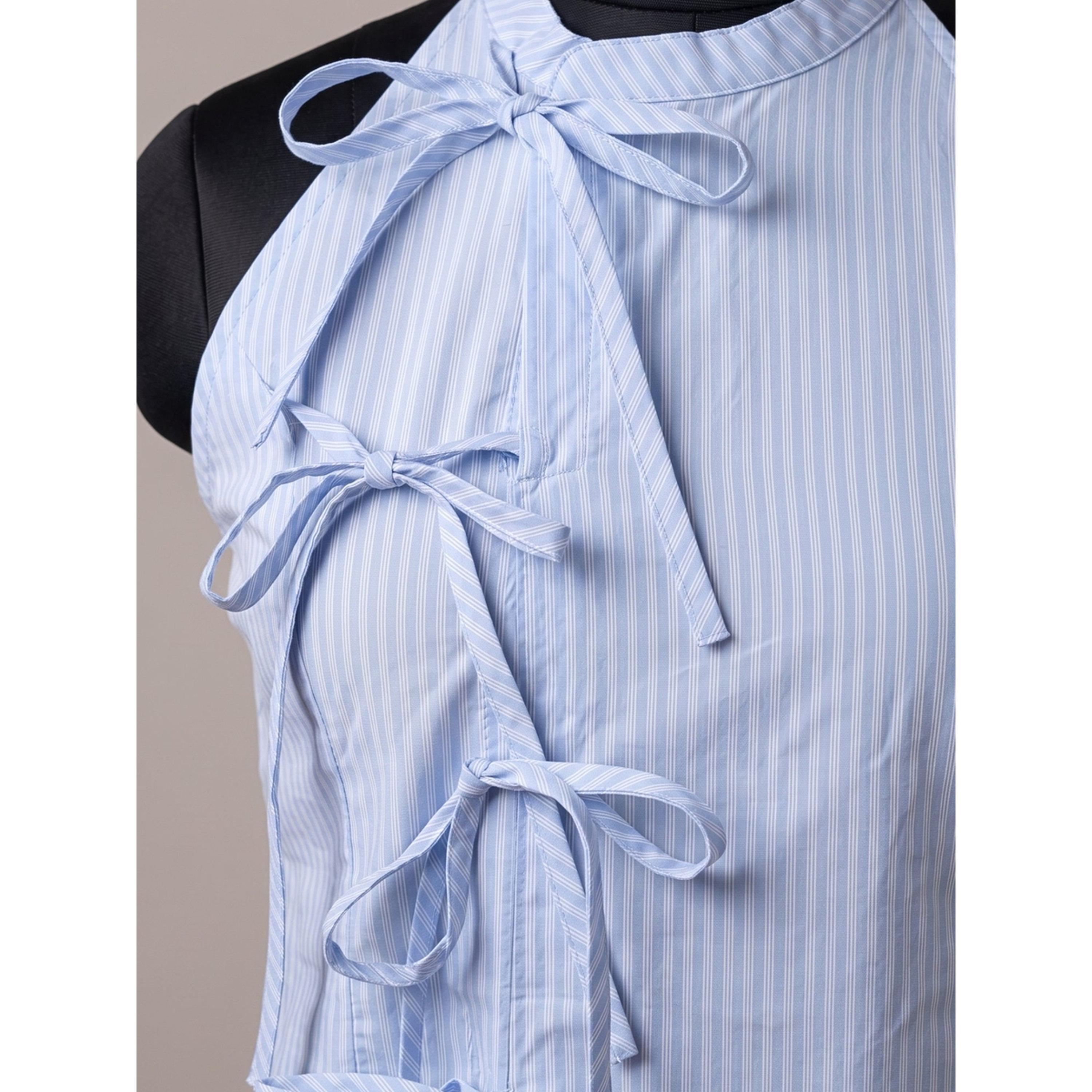 Outzidr X Styli Blue Striped Sleeveless Halter Blouse with Side Ties-women-clothing-shirtsandblouses-blouses-image-6