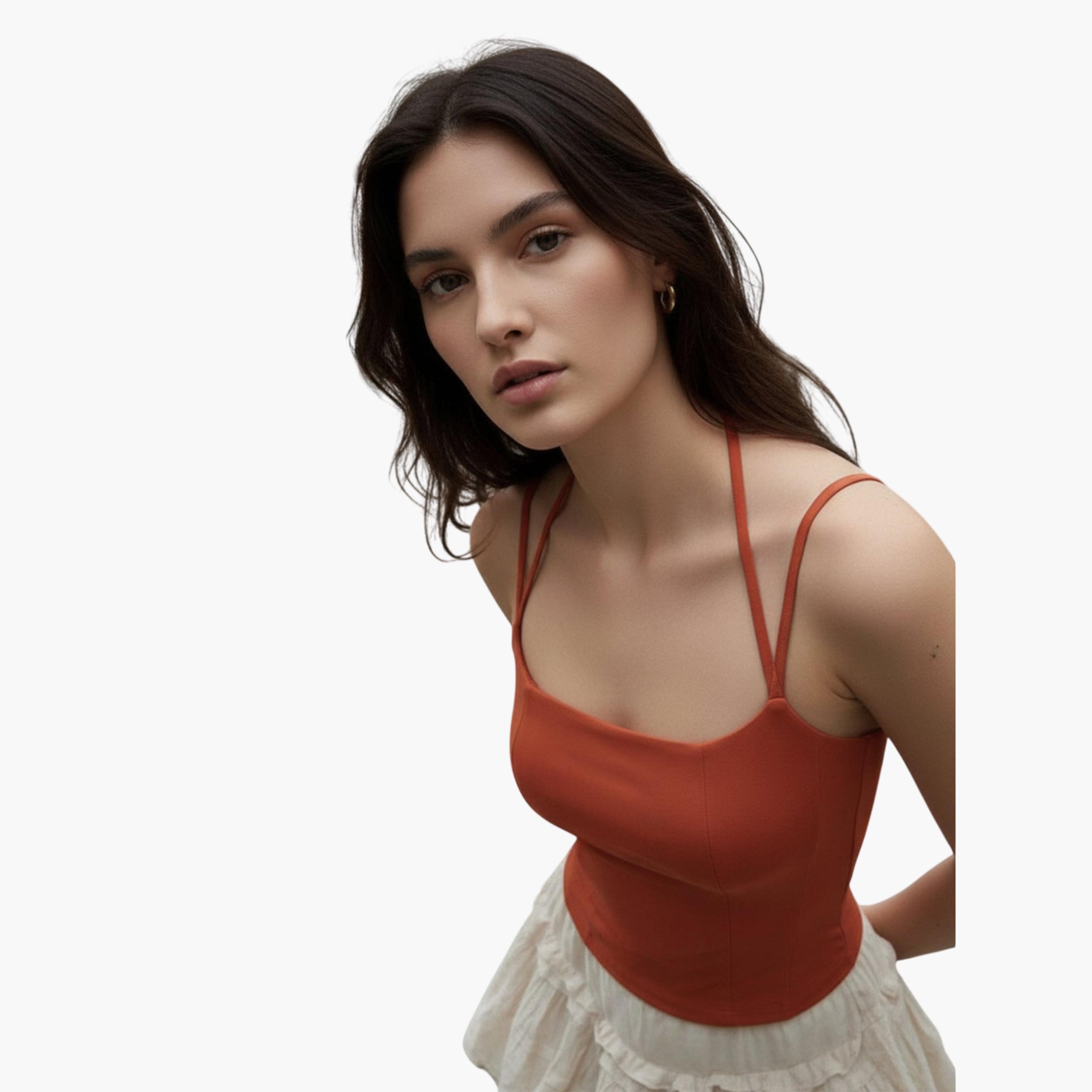 Outzidr X Styli Terracotta Halter Neck Cami Top-women-clothing-shirtsandblouses-blouses-image-3