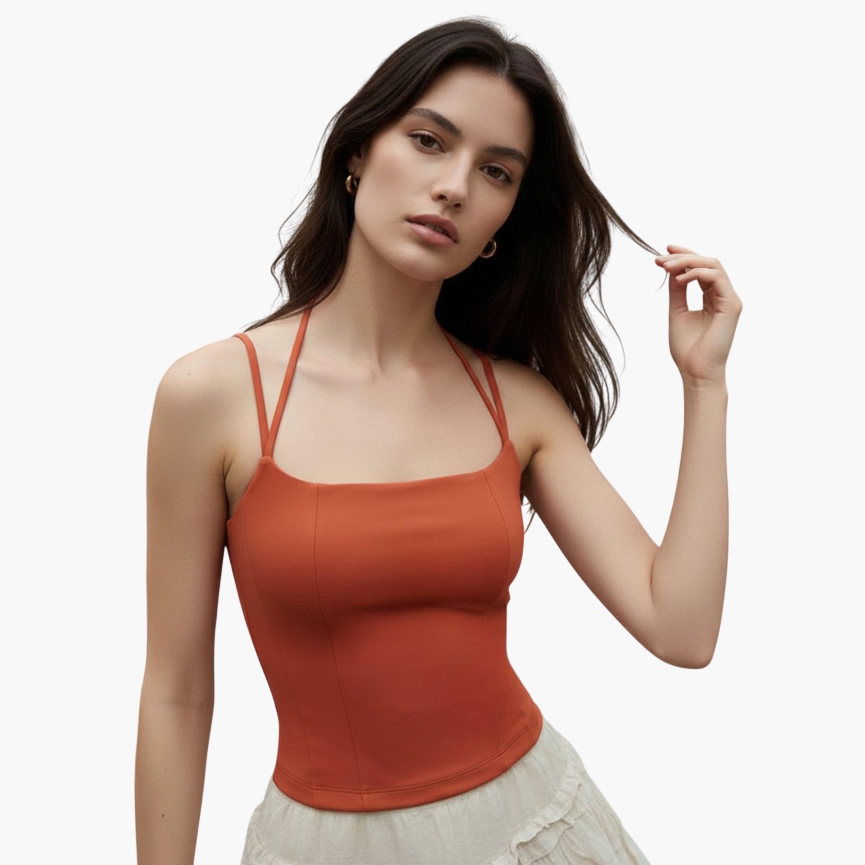 Outzidr X Styli Terracotta Halter Neck Cami Top-women-clothing-shirtsandblouses-blouses-image-5
