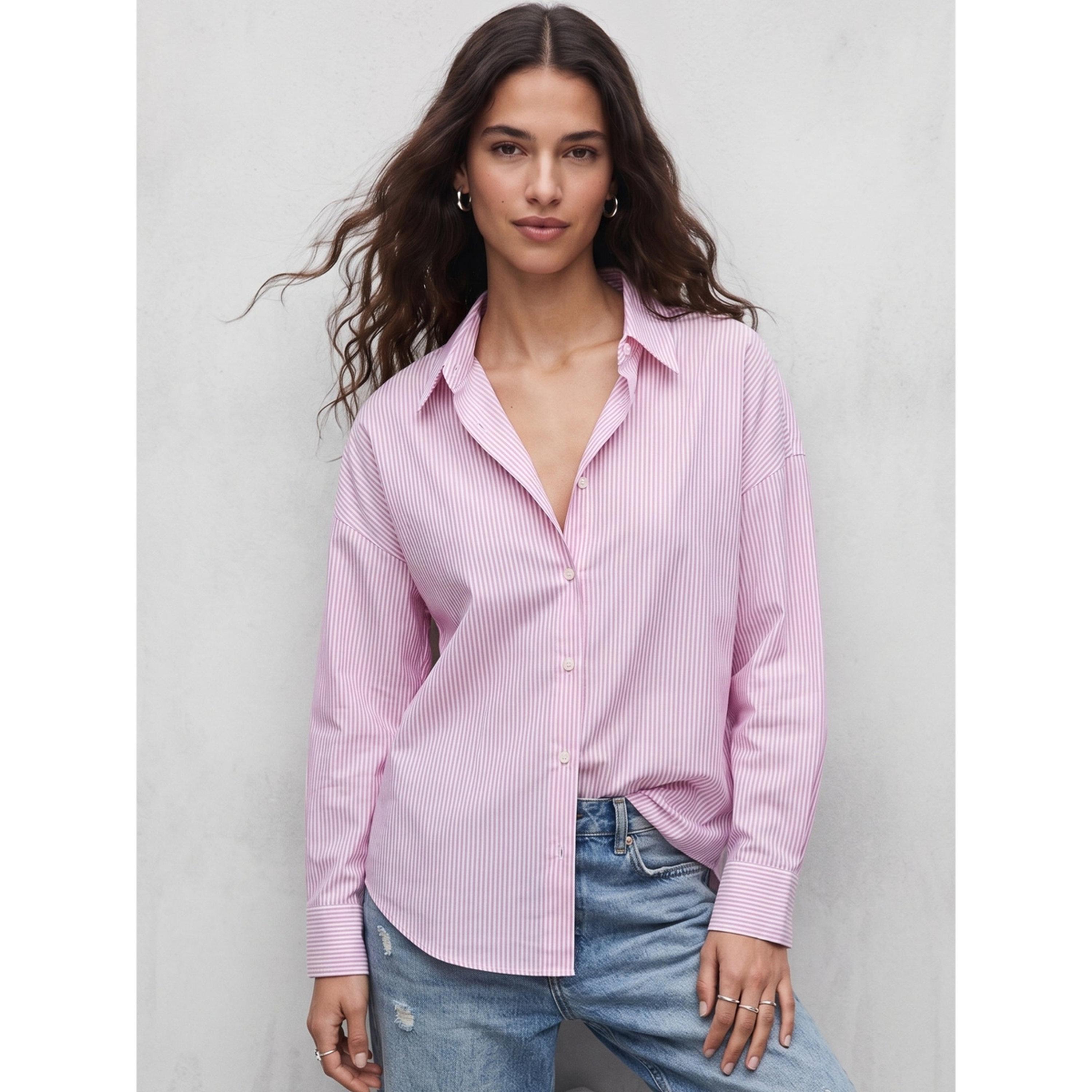 Outzidr X Styli Pink Striped Long Sleeve Shirt-women-clothing-shirtsandblouses-shirts-image-1
