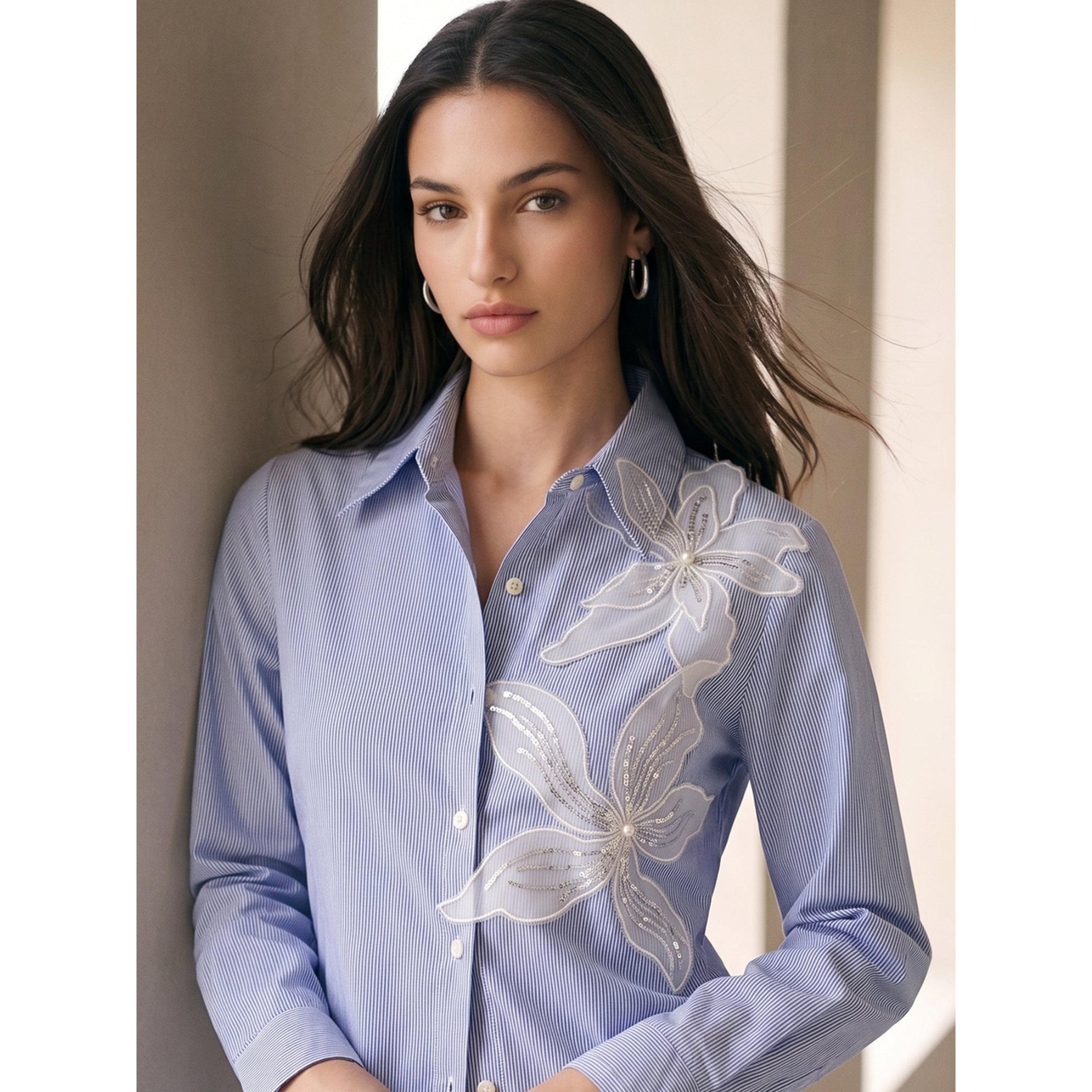Outzidr X Styli Blue Striped Long-Sleeve Shirt with Floral Embroidery-women-clothing-shirtsandblouses-shirts-image-5