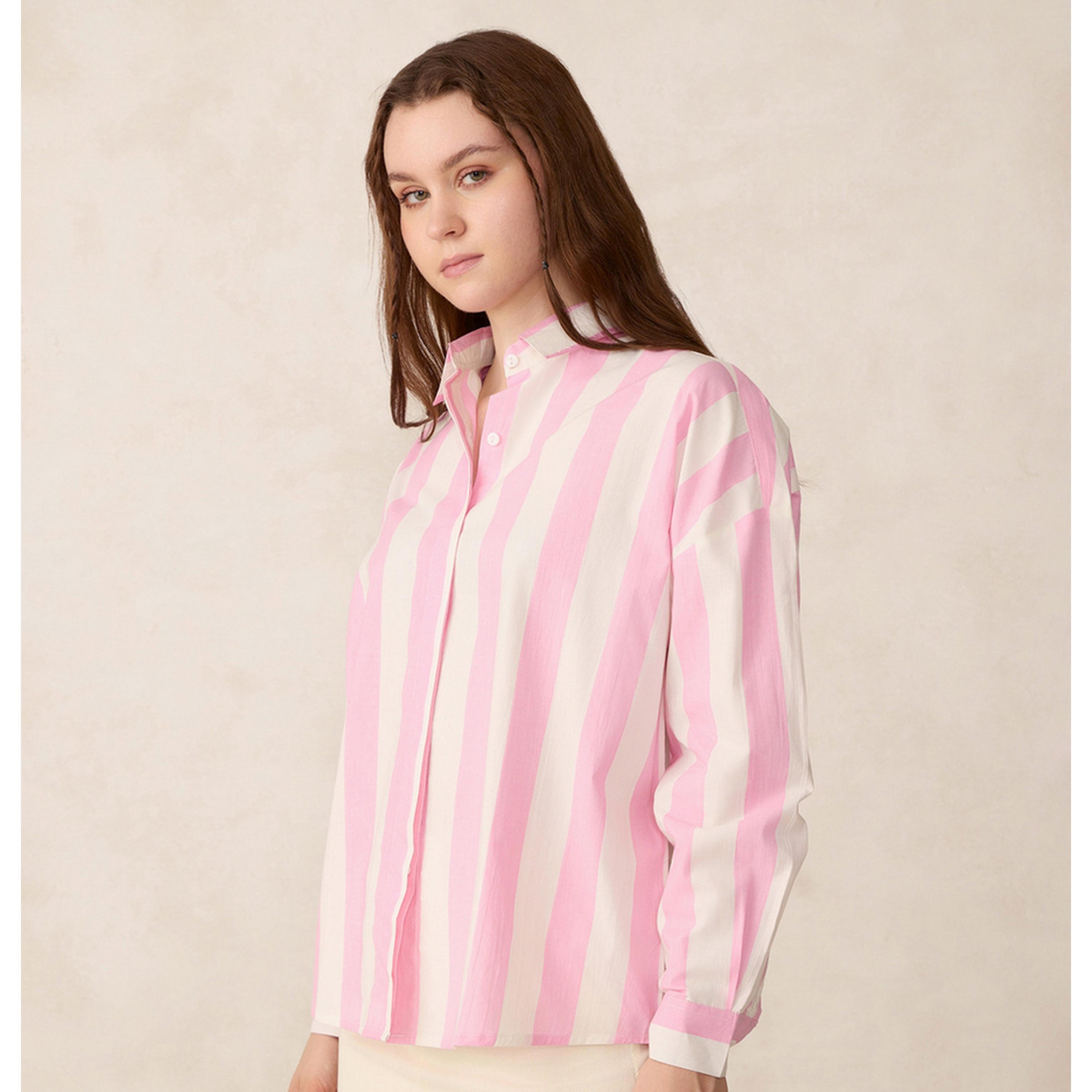 Outzidr X Styli Pink Striped Oversized Shirt-women-clothing-shirtsandblouses-shirts-image-1