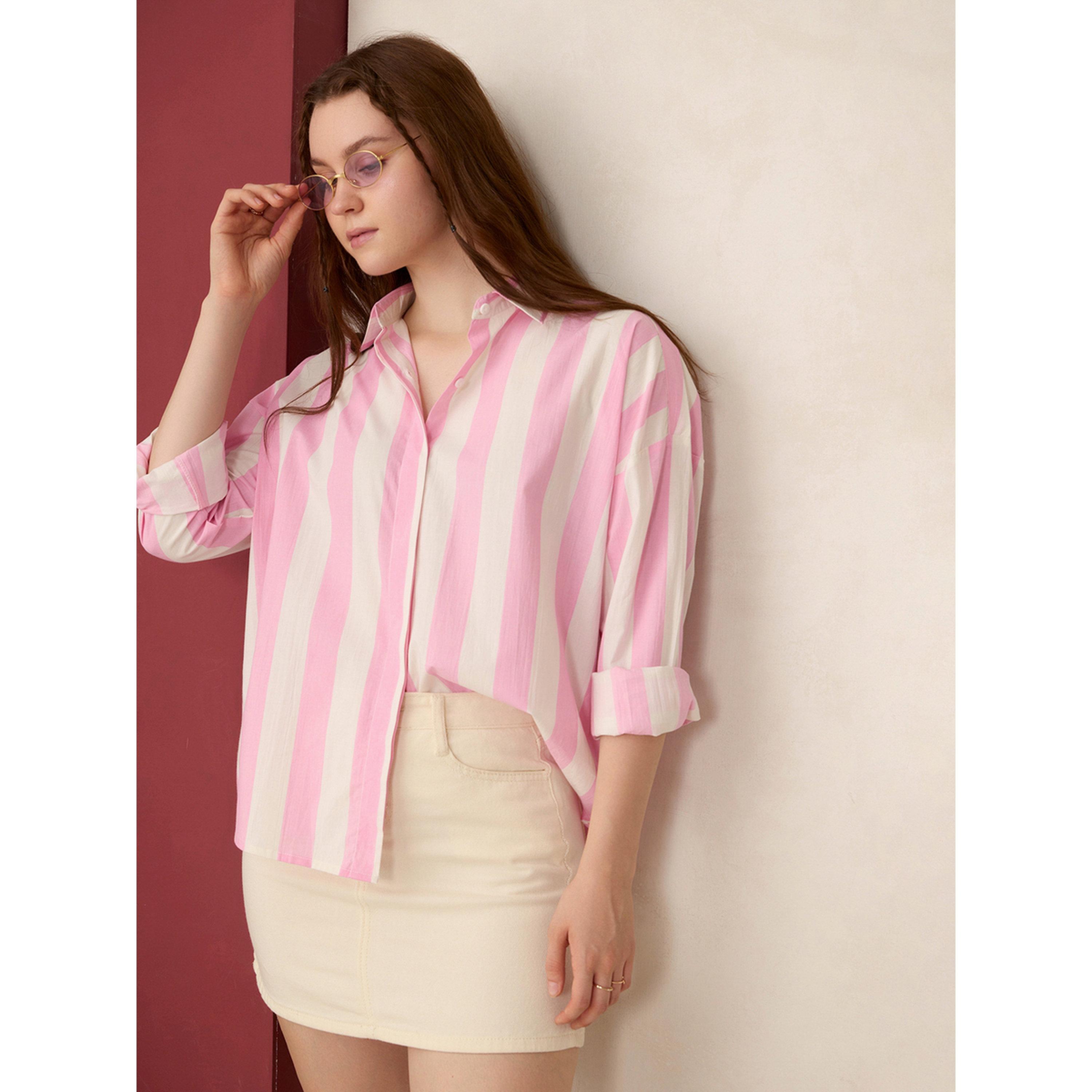 Outzidr X Styli Pink Striped Oversized Shirt-women-clothing-shirtsandblouses-shirts-image-4