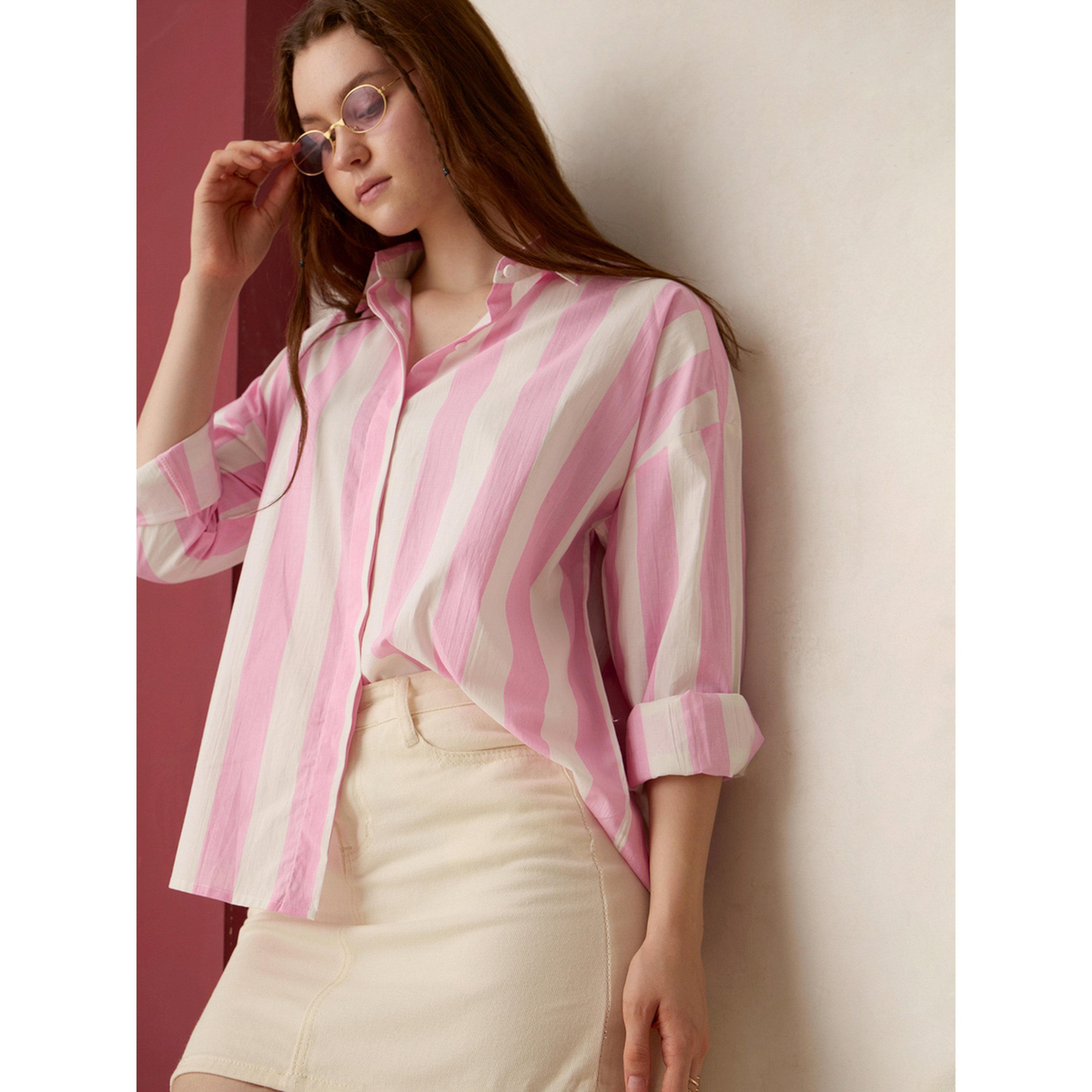 Outzidr X Styli Pink Striped Oversized Shirt-women-clothing-shirtsandblouses-shirts-image-5