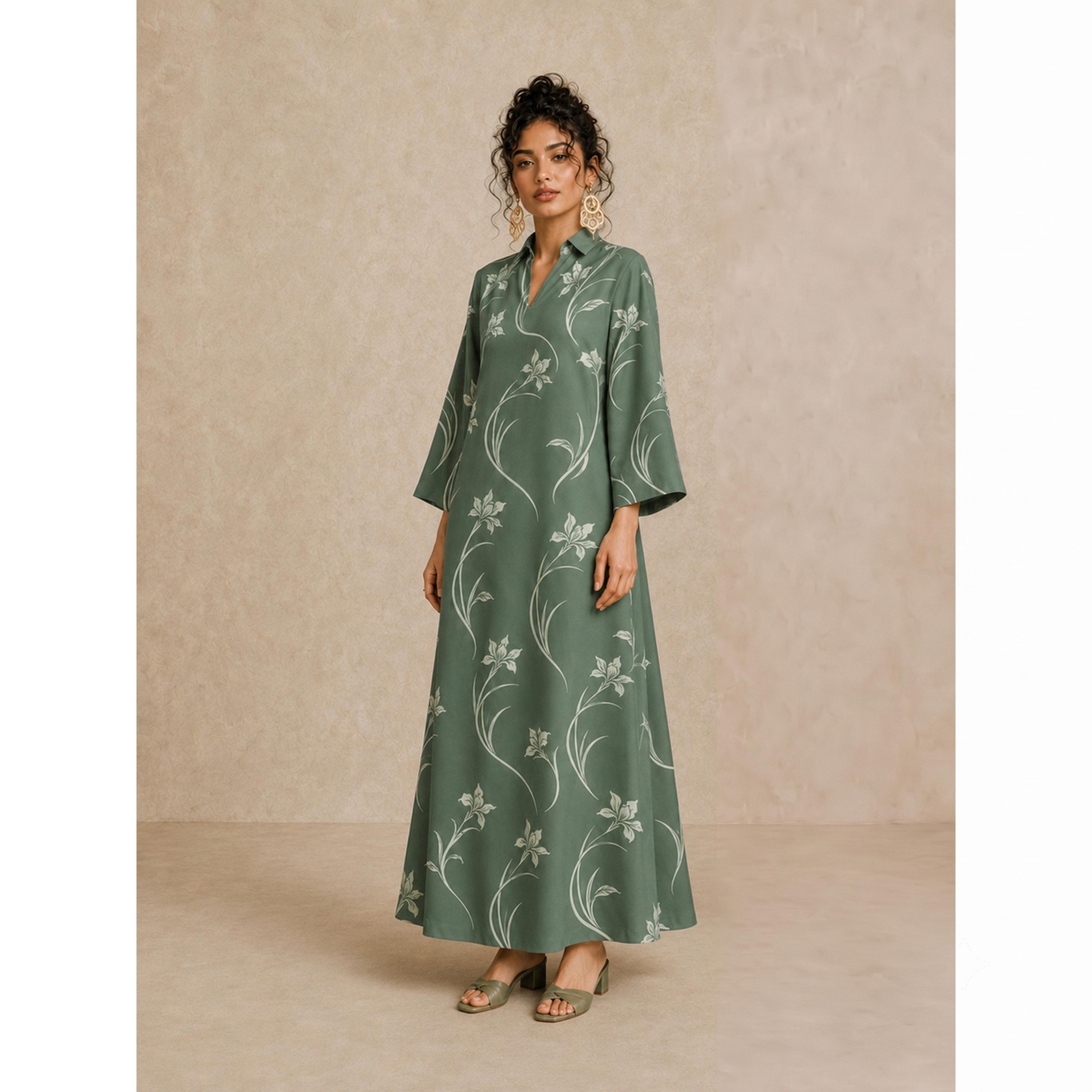 Take Two Green Floral Print Maxi Jalabiya Dress-women-arabicclothing-jalabiyas-image-2