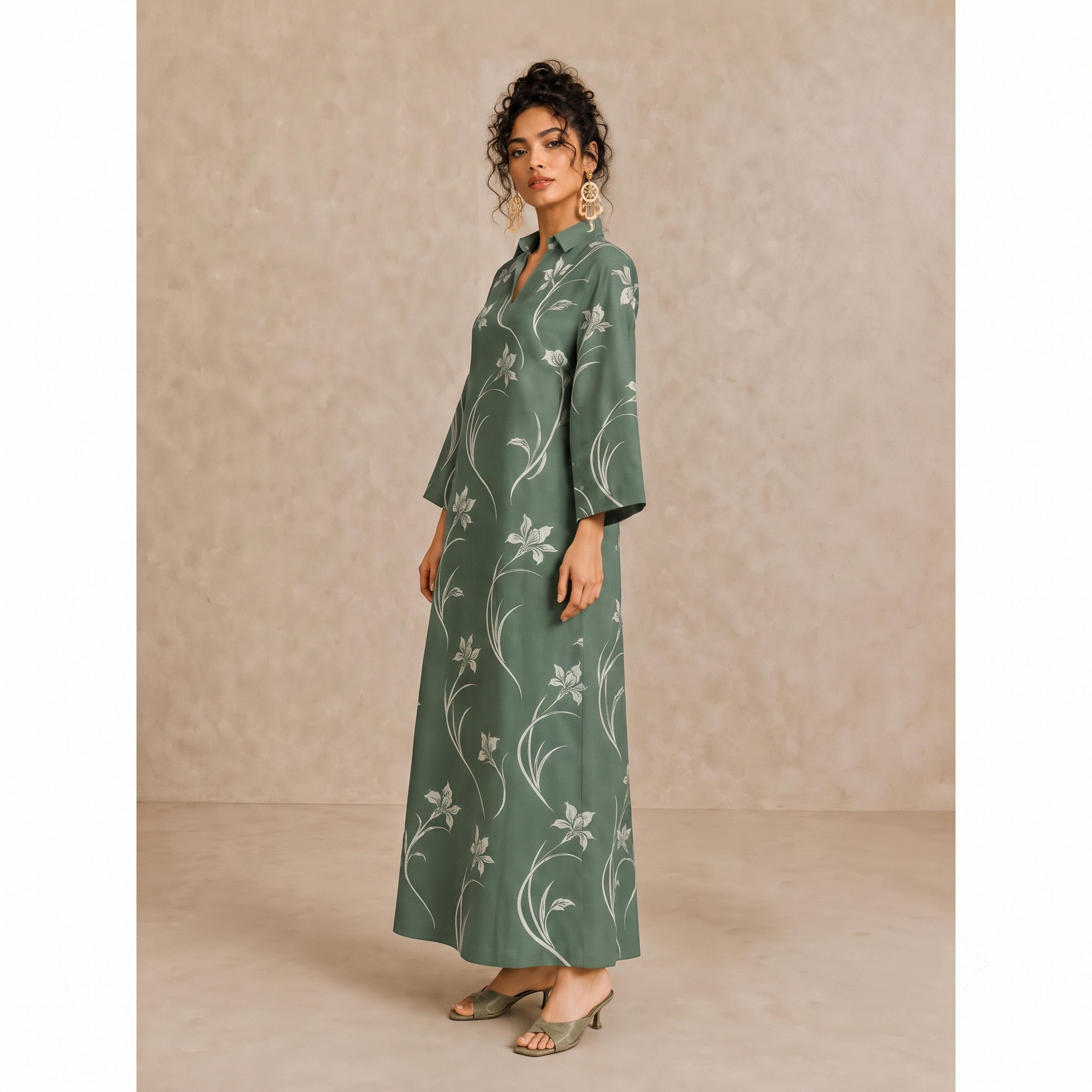 Take Two Green Floral Print Maxi Jalabiya Dress-women-arabicclothing-jalabiyas-image-4