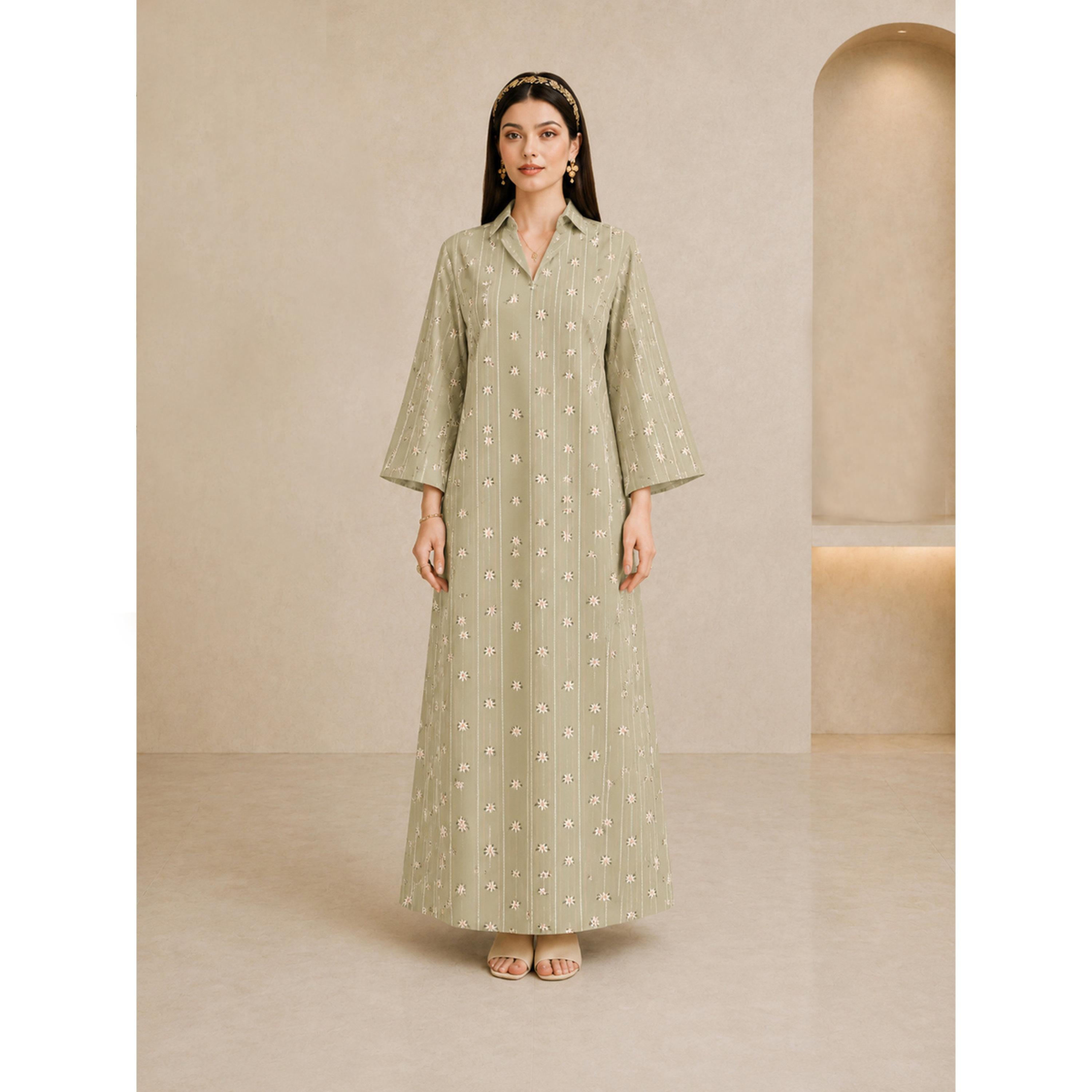 Take Two Green Embroidered Maxi Jalabiya-women-arabicclothing-jalabiyas-image-1