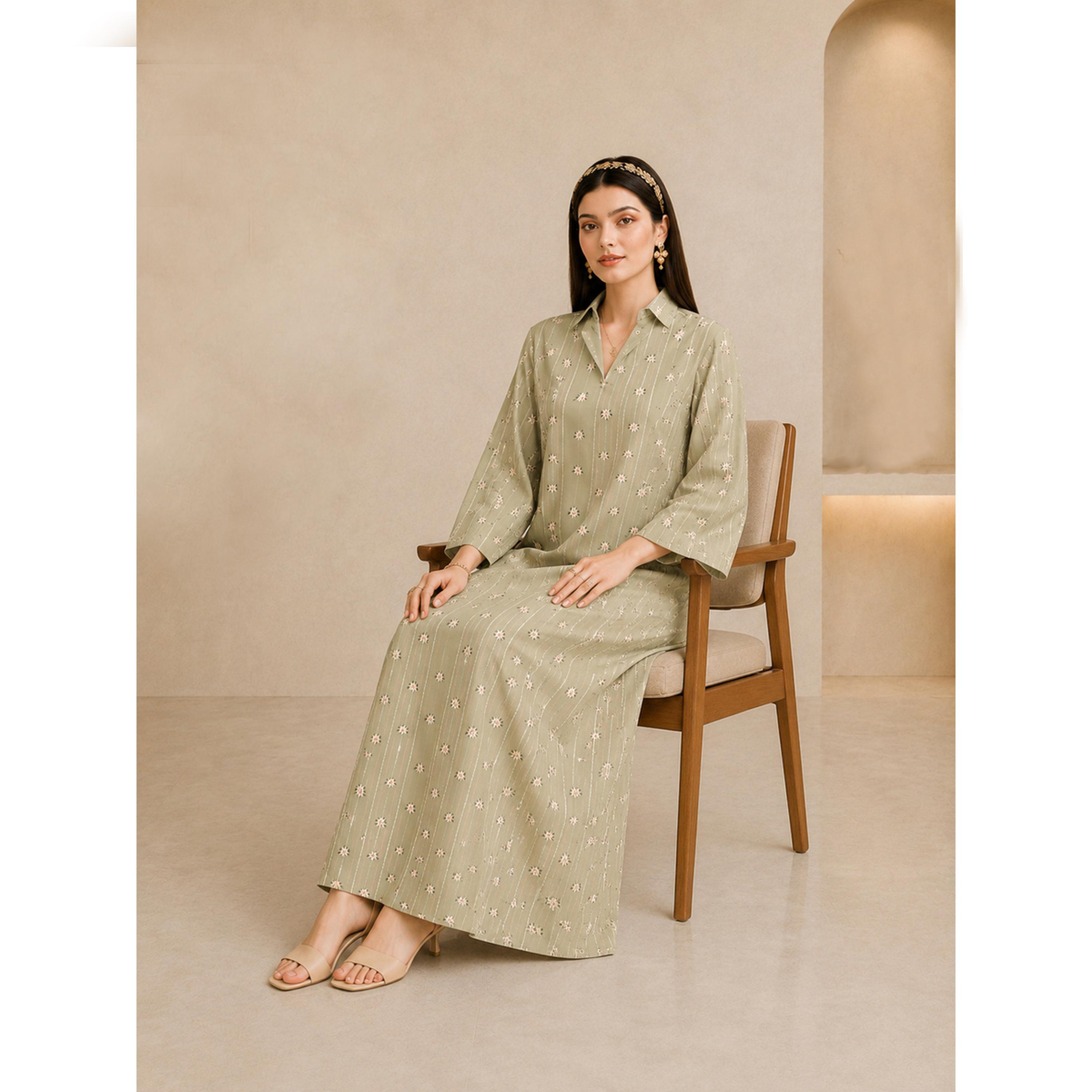 Take Two Green Embroidered Maxi Jalabiya-women-arabicclothing-jalabiyas-image-2