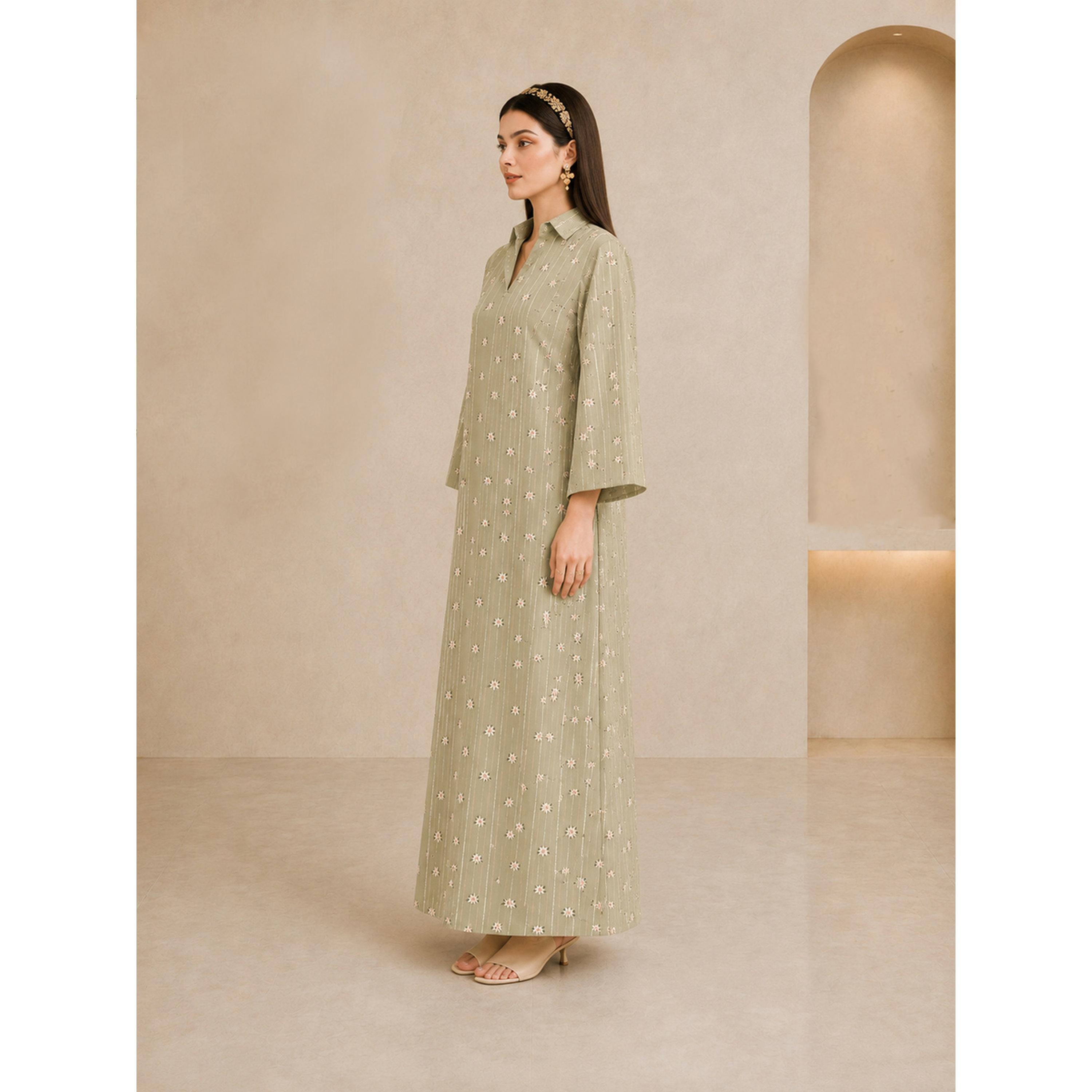 Take Two Green Embroidered Maxi Jalabiya-women-arabicclothing-jalabiyas-image-3