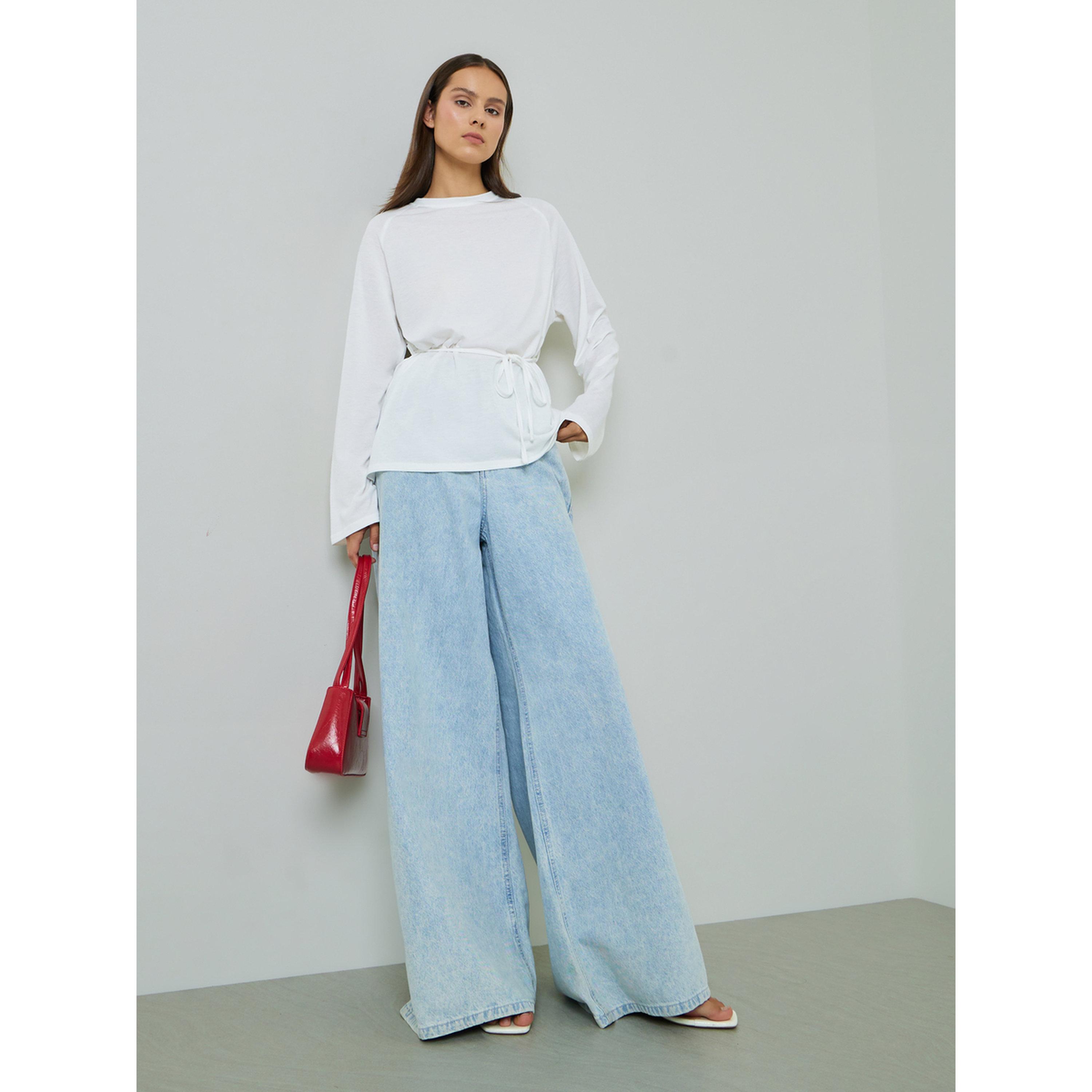 Styli White Solid Tie-Up Waist Long Sleeves Regular Fit T-Shirt-women-clothing-shirtsandblouses-blouses-image-2