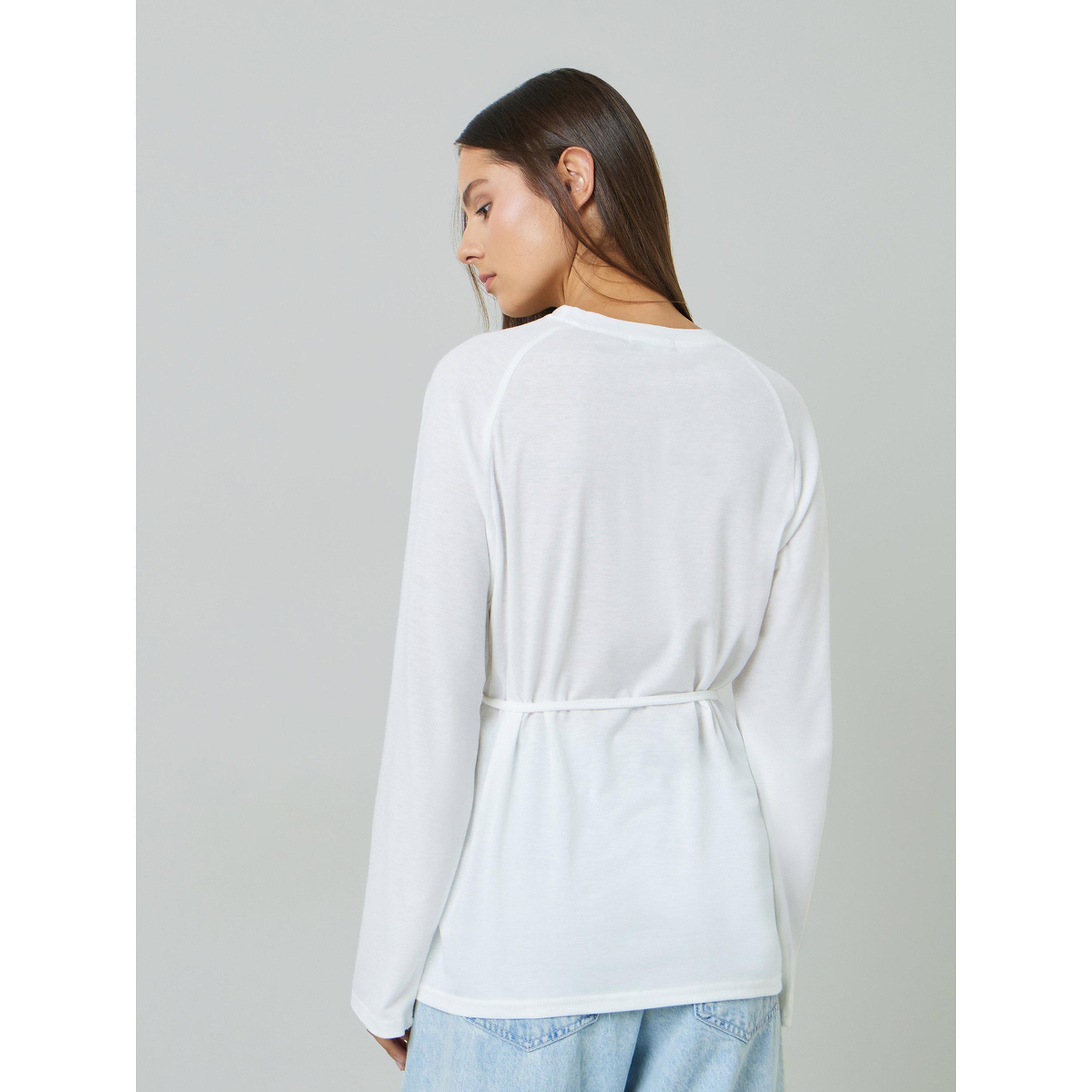 Styli White Solid Tie-Up Waist Long Sleeves Regular Fit T-Shirt-women-clothing-shirtsandblouses-blouses-image-4