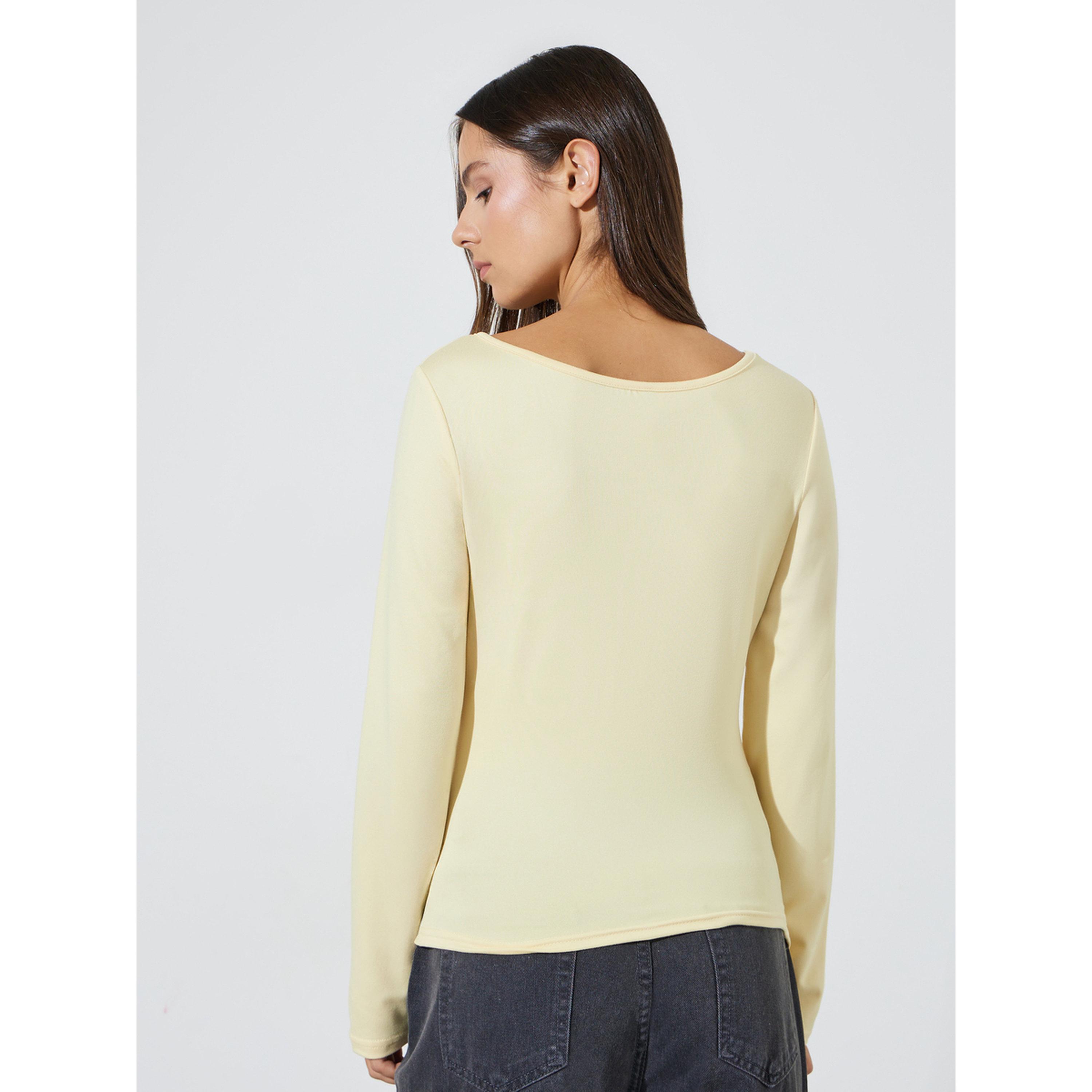 Styli Yellow Solid Long Sleeves Knit Top with Side Gathering-women-clothing-shirtsandblouses-blouses-image-3