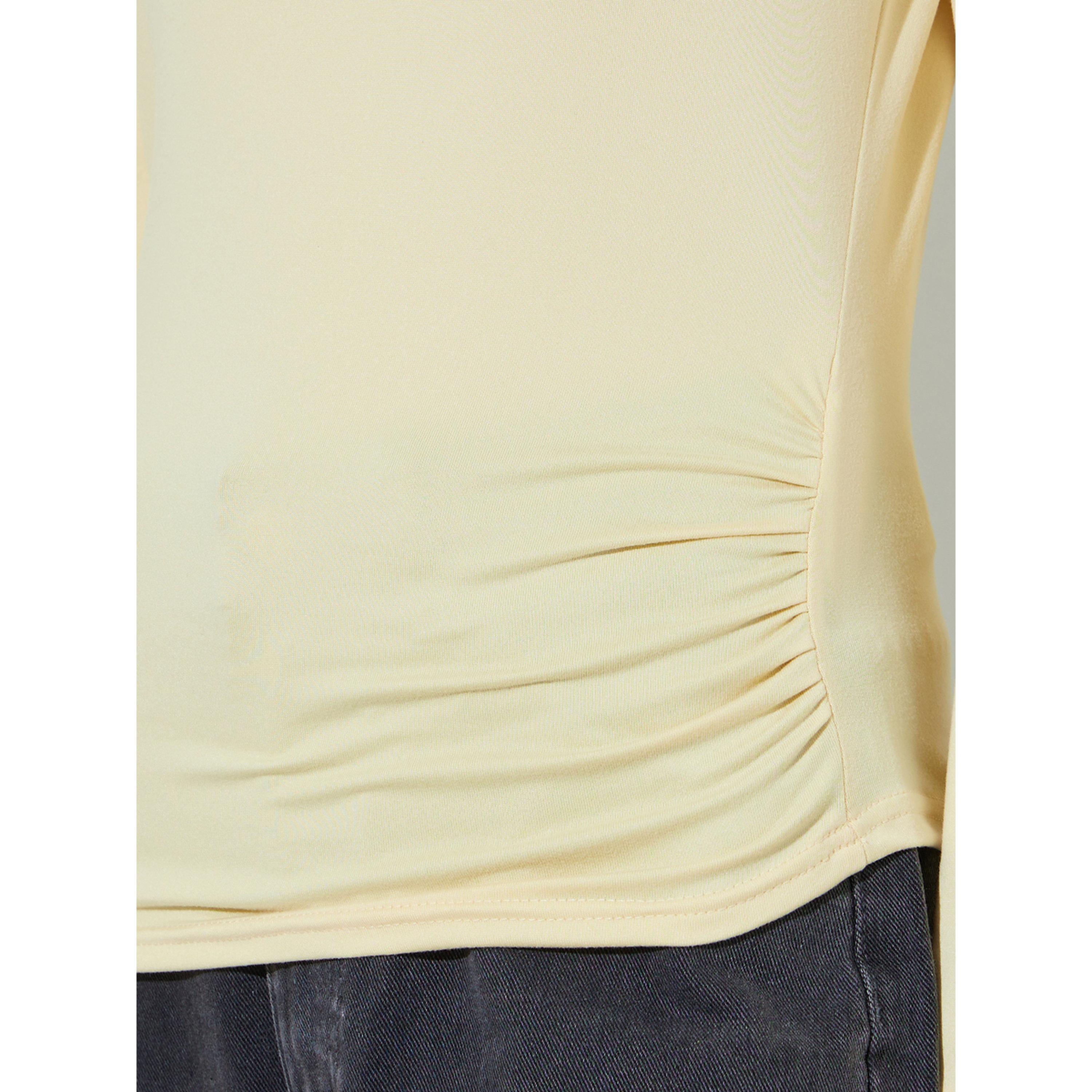 Styli Yellow Solid Long Sleeves Knit Top with Side Gathering-women-clothing-shirtsandblouses-blouses-image-4