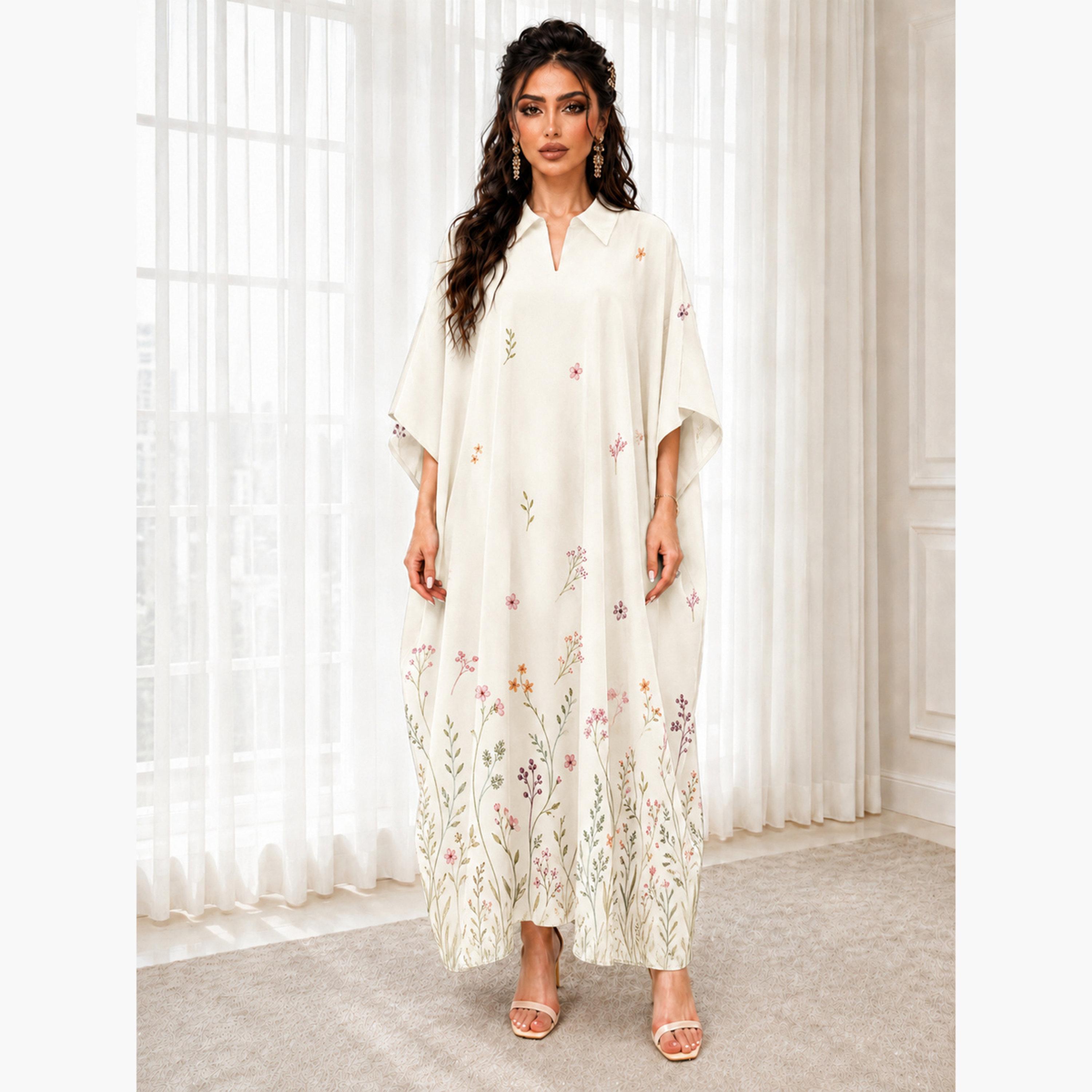 Take Two Beige Floral Maxi Kaftan-women-arabicclothing-kaftan-image-1