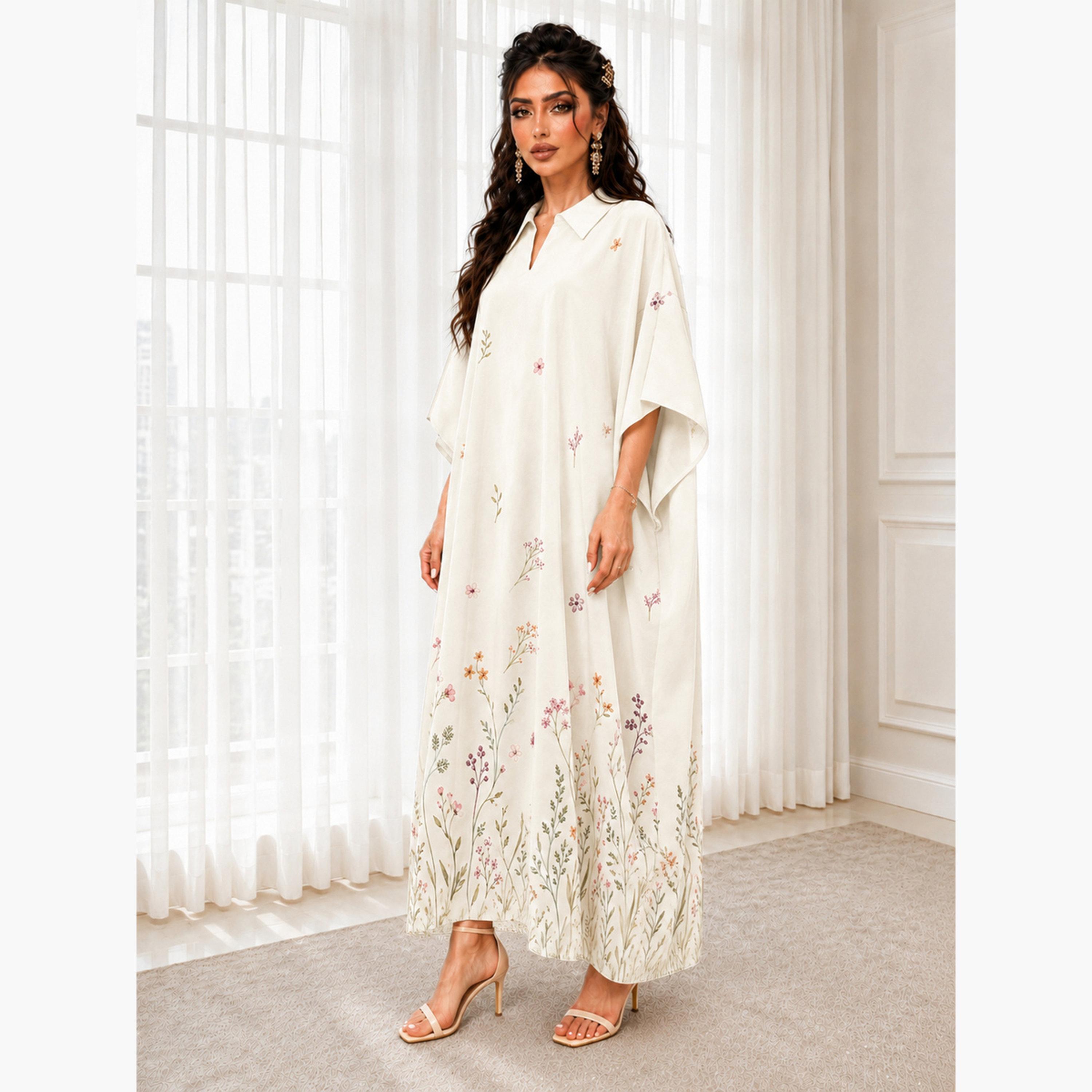 Take Two Beige Floral Maxi Kaftan-women-arabicclothing-kaftan-image-3