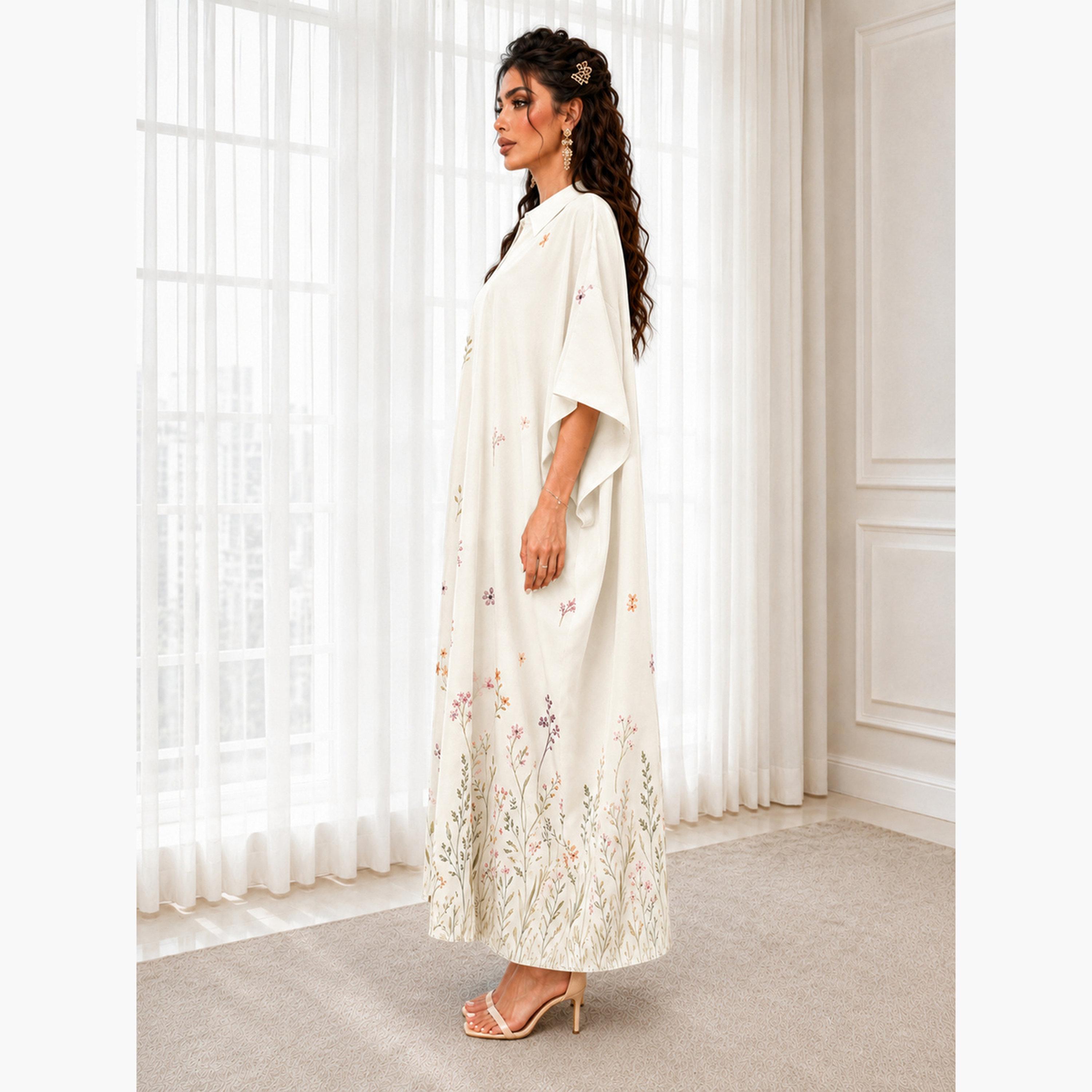Take Two Beige Floral Maxi Kaftan-women-arabicclothing-kaftan-image-4