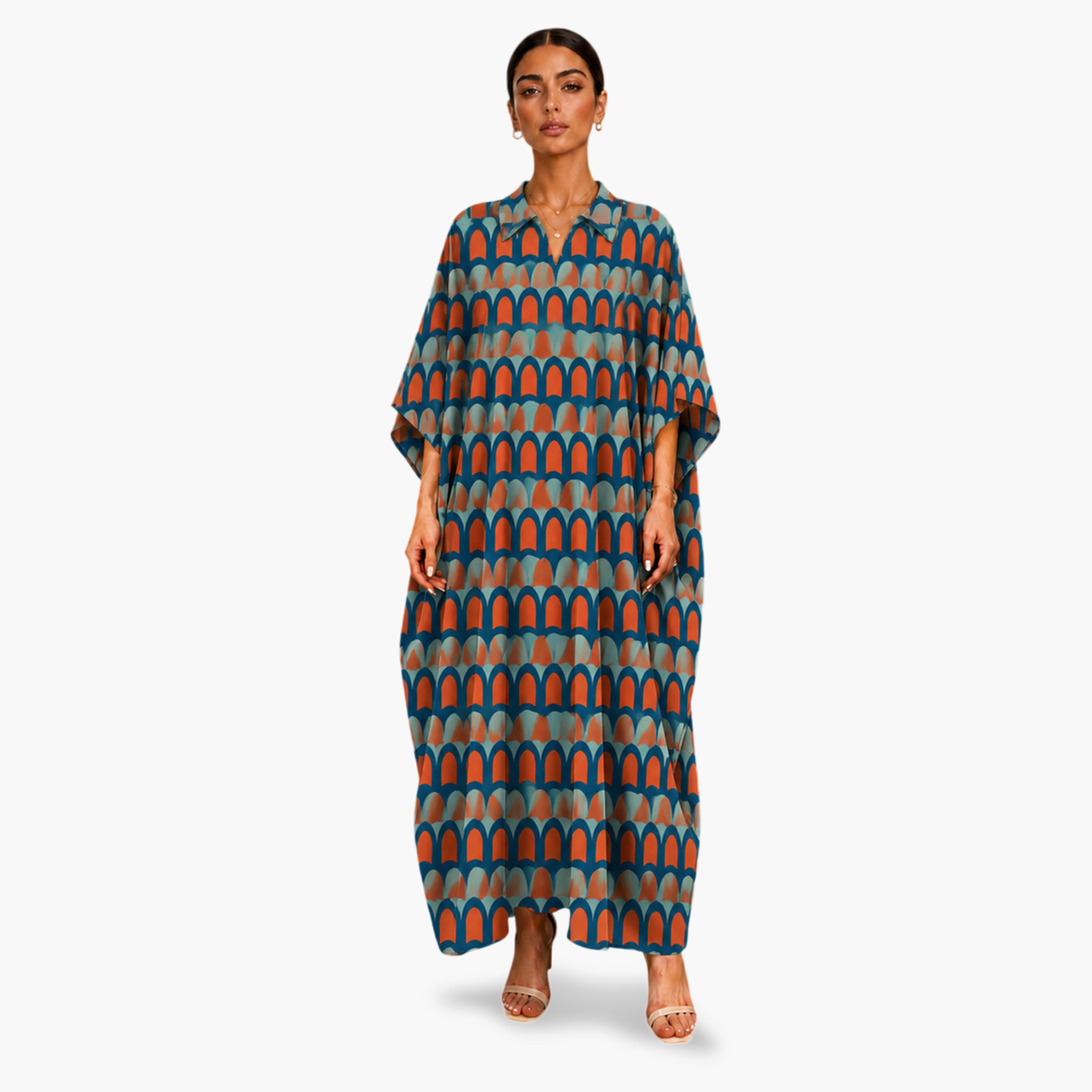 Take Two Multi-Color All Over Print Kaftan-women-arabicclothing-kaftan-image-1