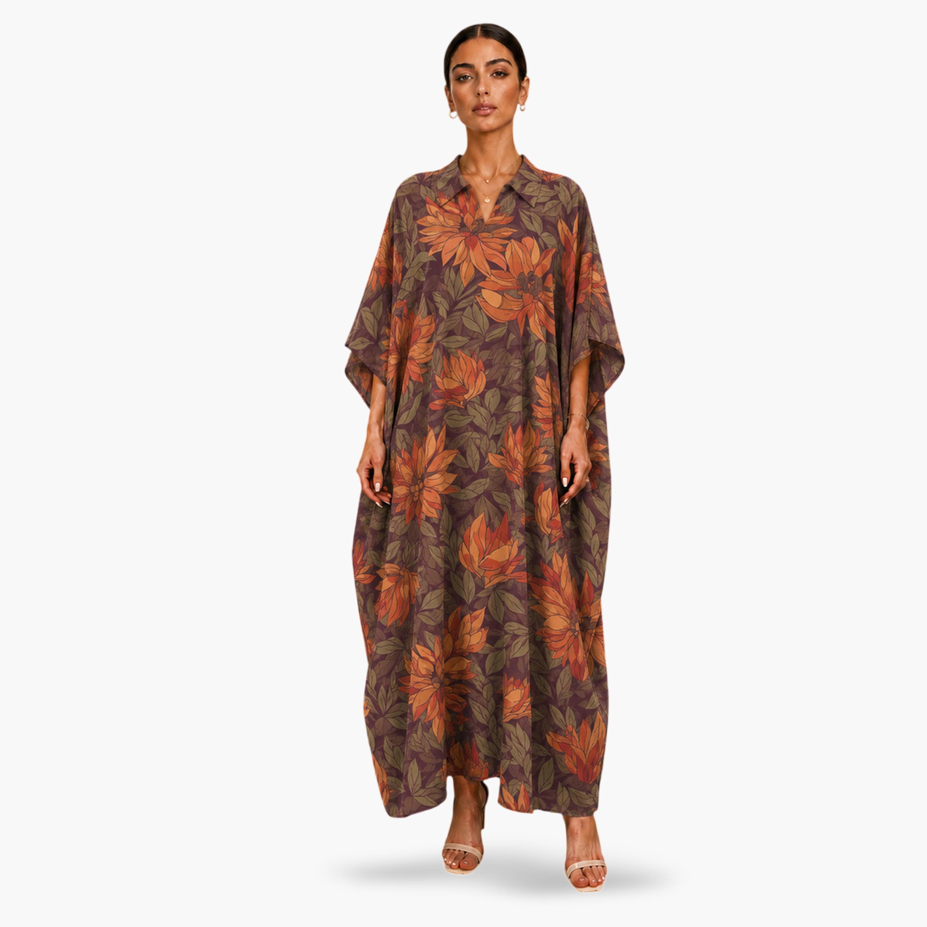 Take Two Multi-Color Floral Print Kaftan Maxi Dress-women-arabicclothing-kaftan-image-1