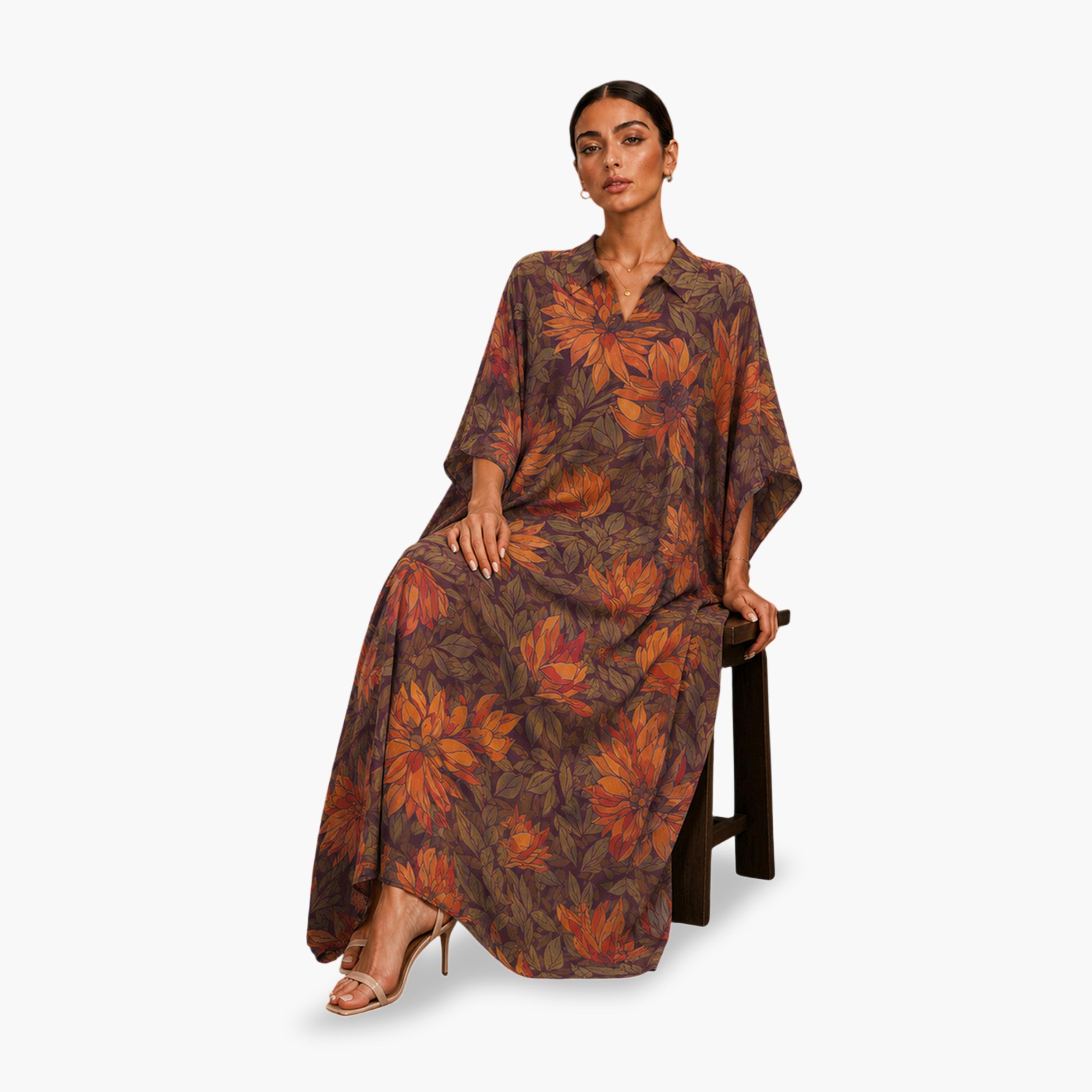 Take Two Multi-Color Floral Print Kaftan Maxi Dress-women-arabicclothing-kaftan-image-2