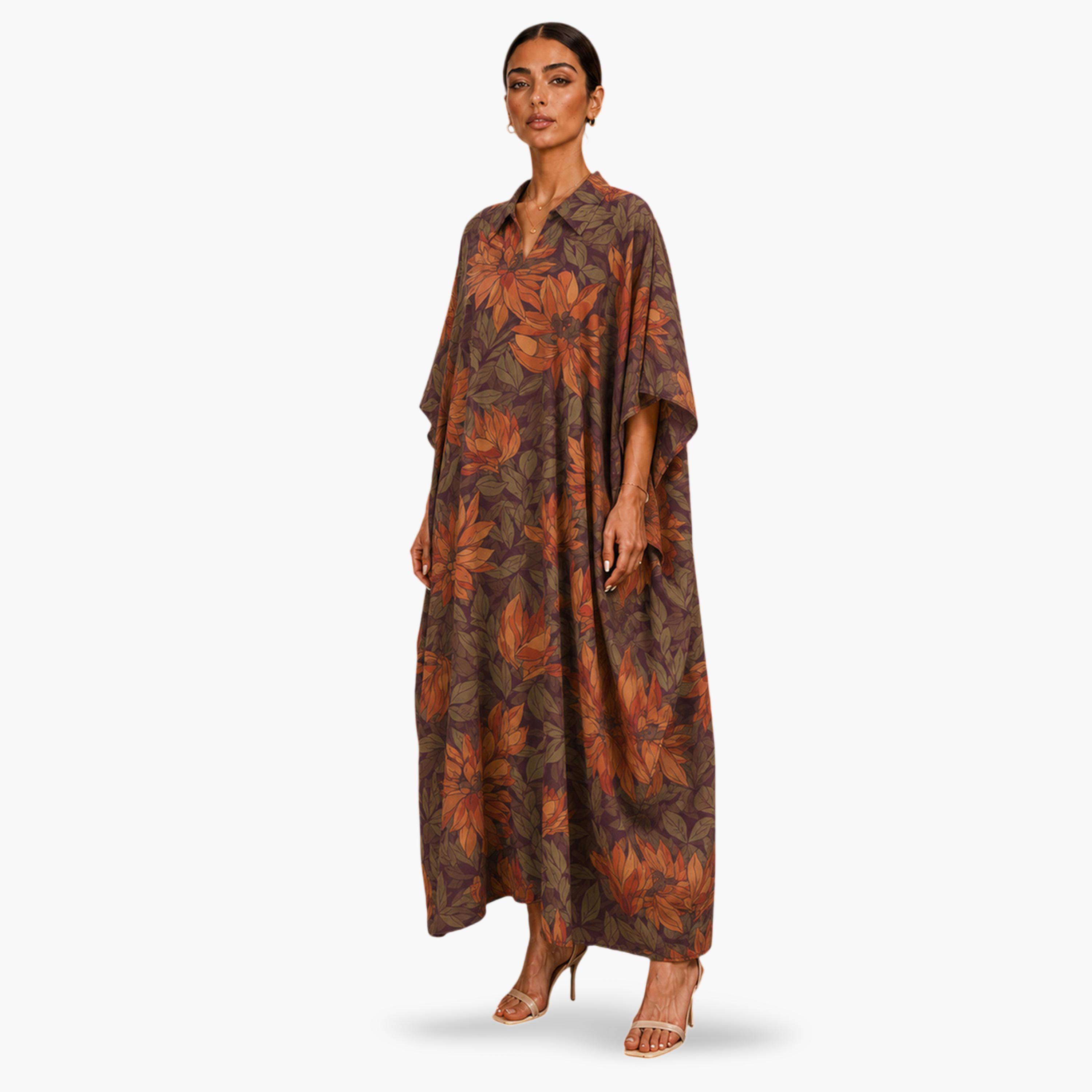 Take Two Multi-Color Floral Print Kaftan Maxi Dress-women-arabicclothing-kaftan-image-3