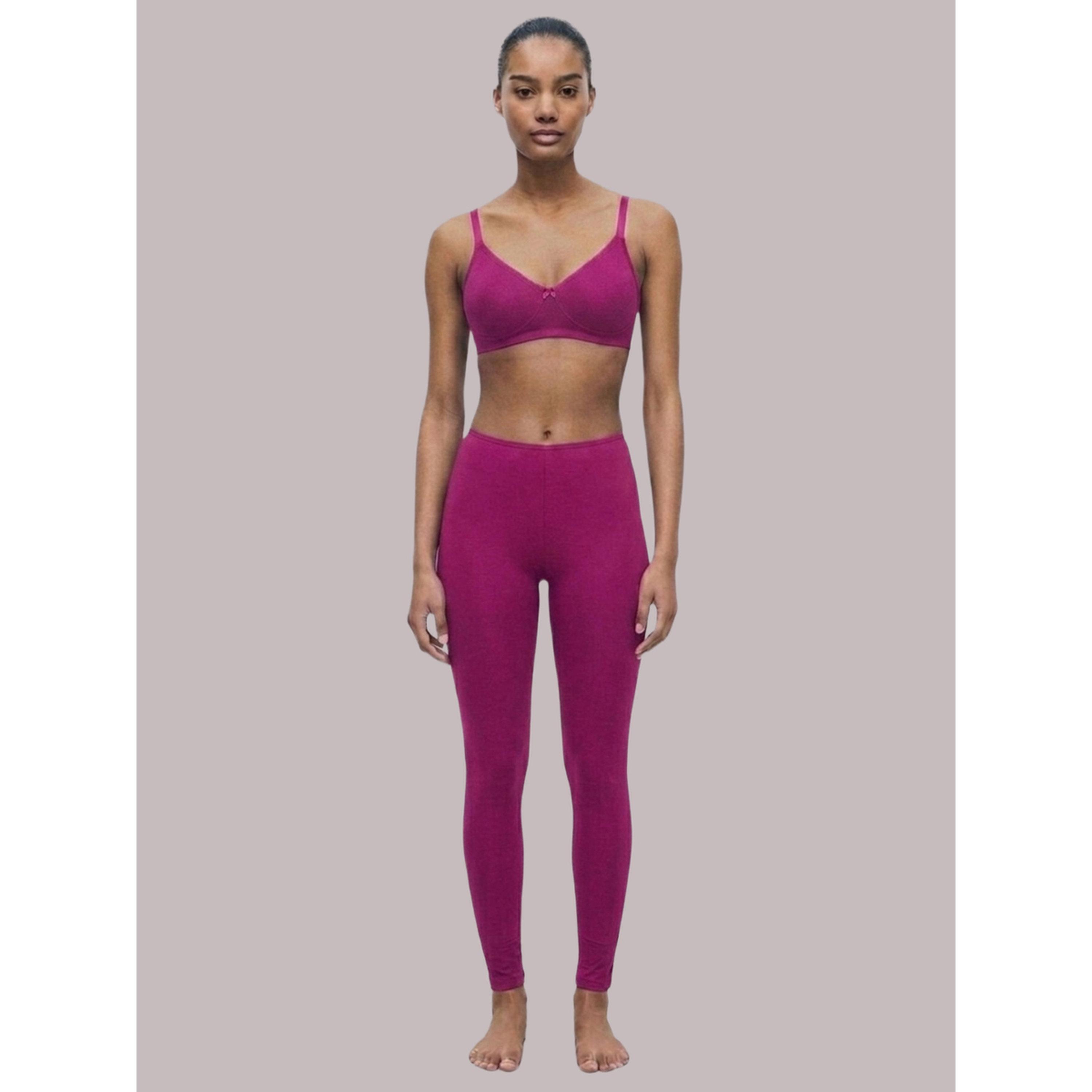 حمالة صدر تيشيرت مريحة وغير مبطنة سادة قطن بلون ماجنت-women-clothing-lingerie-bras-image-2