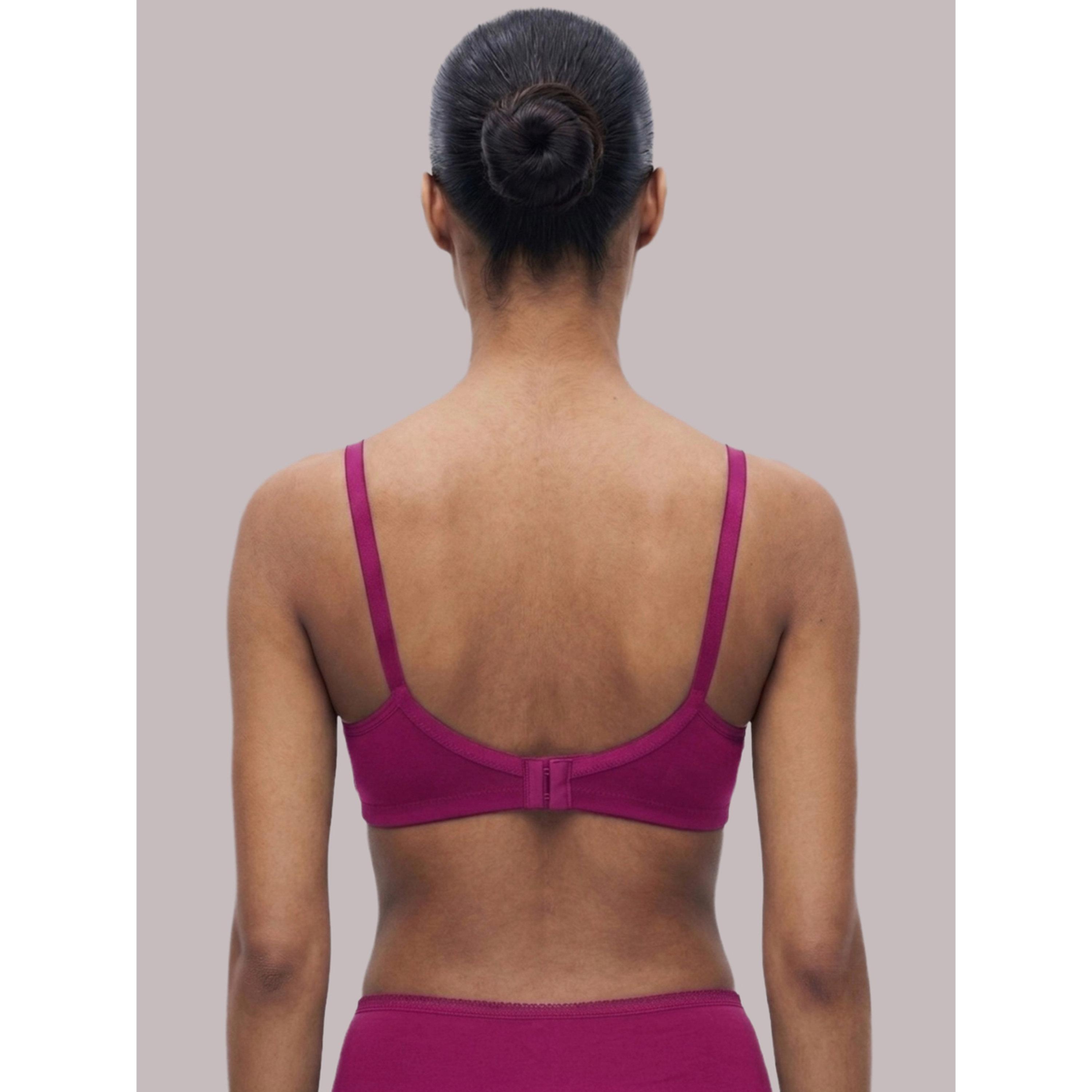 حمالة صدر تيشيرت مريحة وغير مبطنة سادة قطن بلون ماجنت-women-clothing-lingerie-bras-image-4