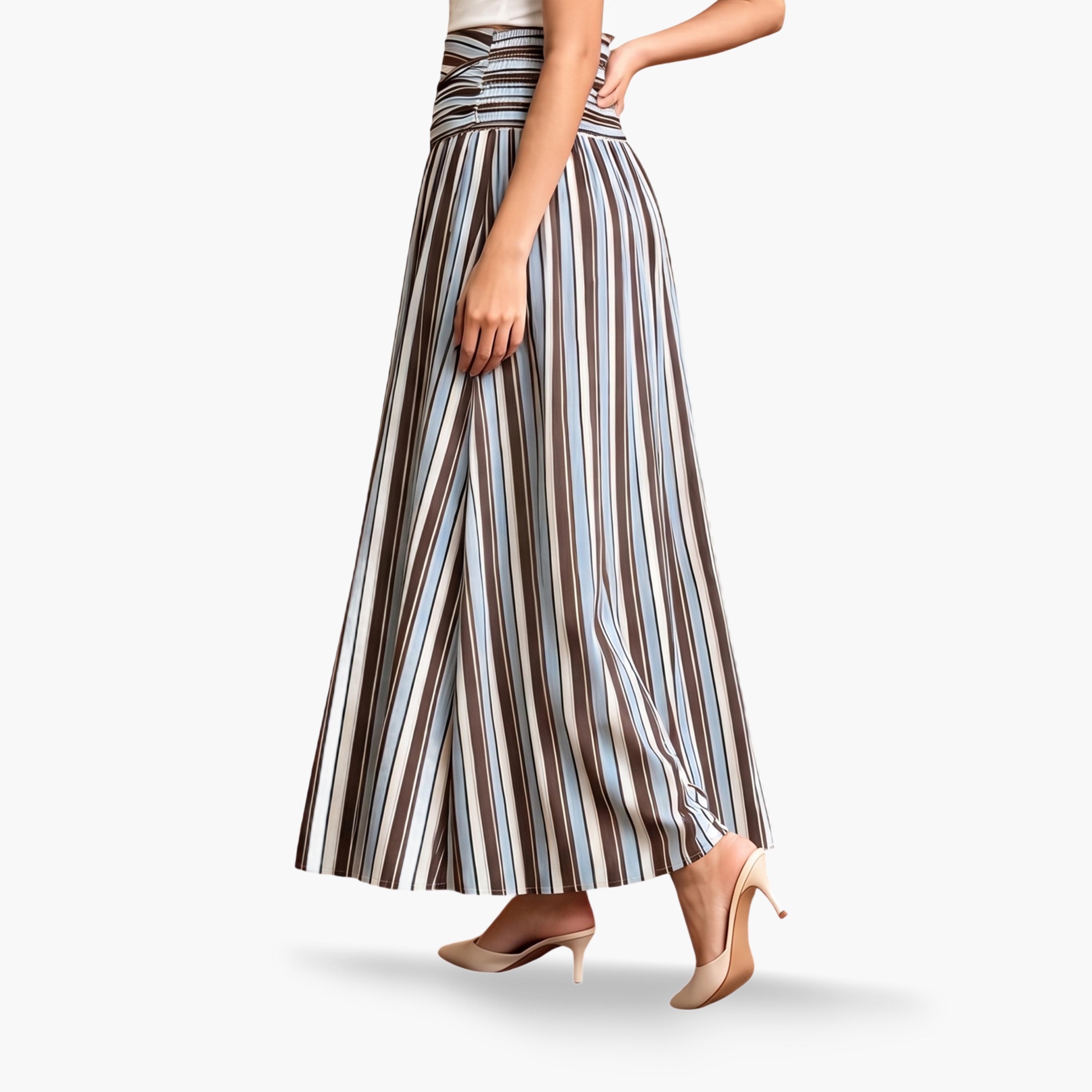 Take Two Blue A-Line Striped Maxi Skirt with Ruched Waist-women-clothing-skirts-image-2