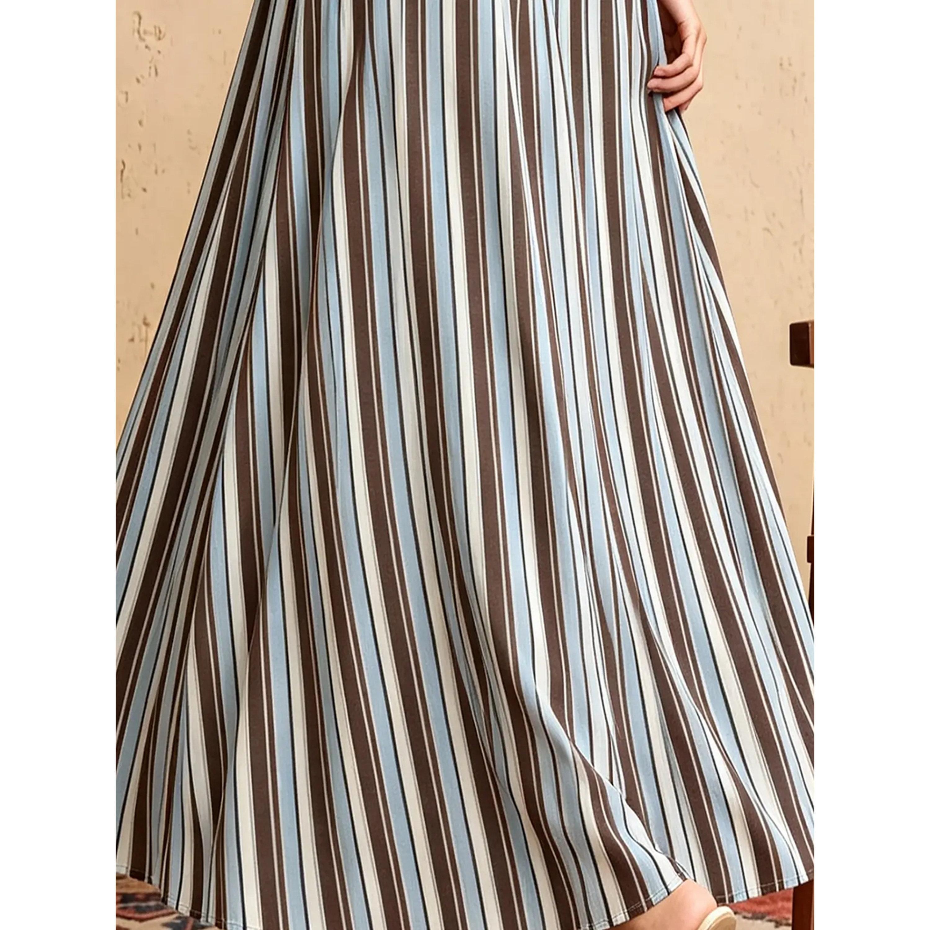 Take Two Blue A-Line Striped Maxi Skirt with Ruched Waist-women-clothing-skirts-image-4
