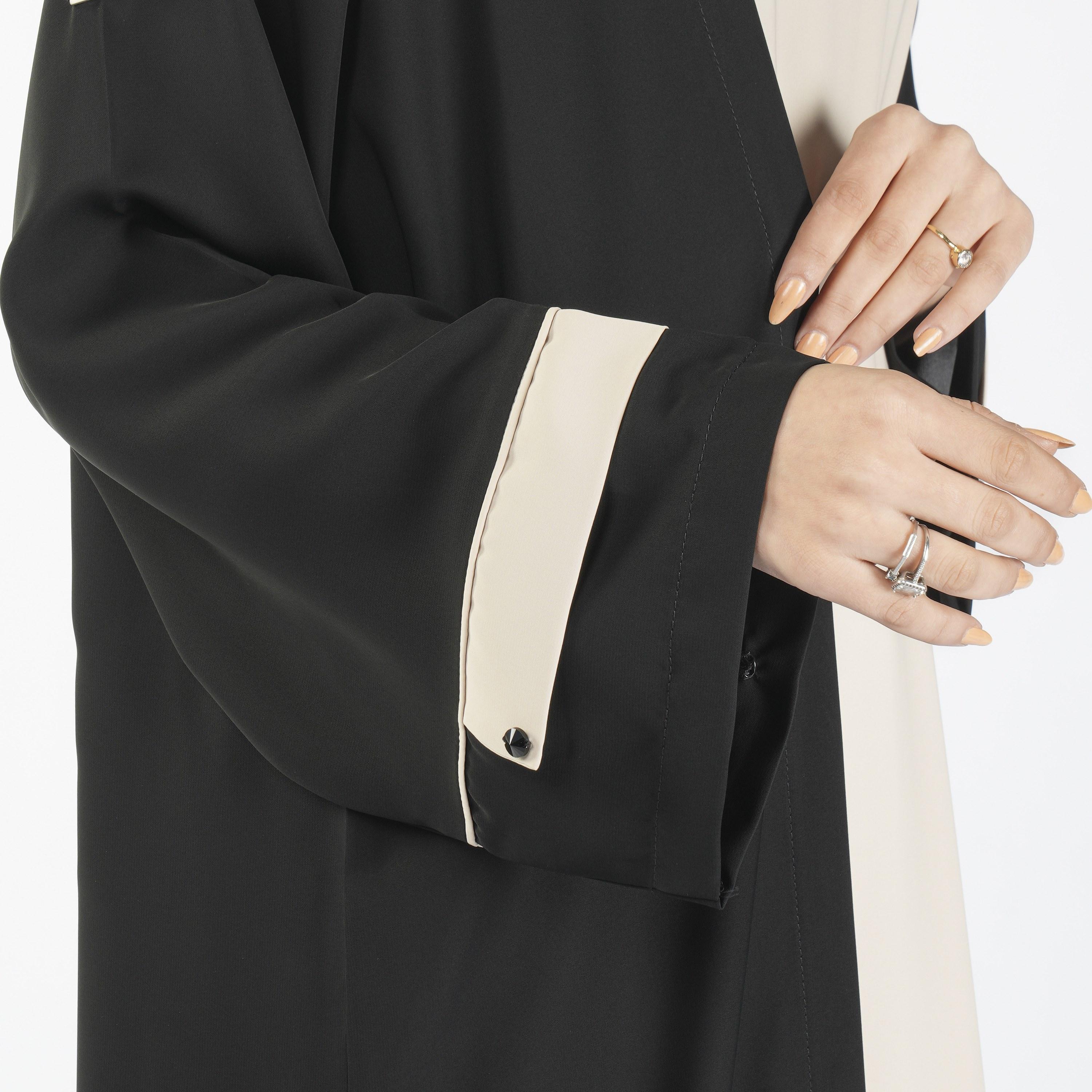 Ramshaa Plain Open Front Black Abaya with Hijab and Sleeveless Dress-women-arabicclothing-abayas-image-3