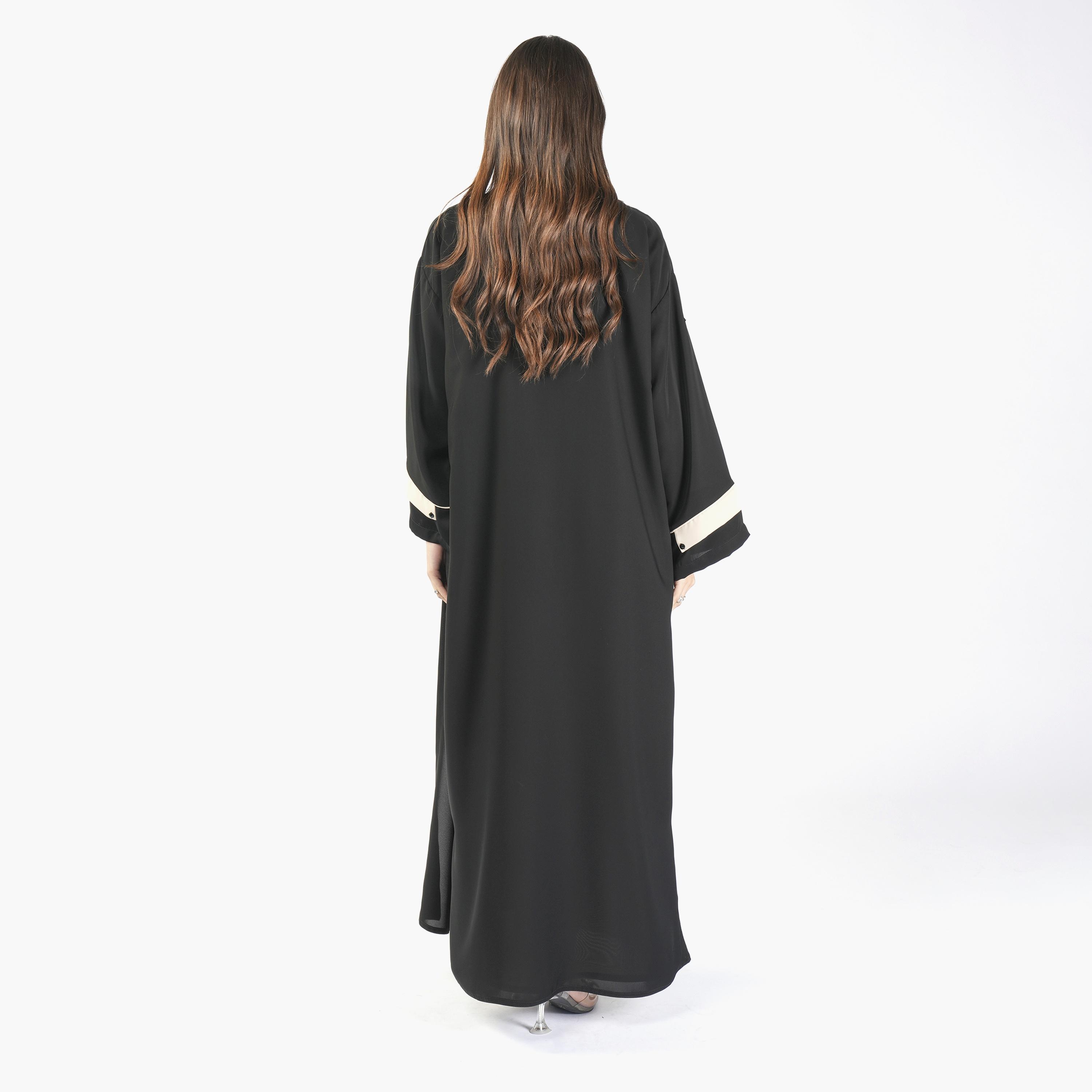 Ramshaa Plain Open Front Black Abaya with Hijab and Sleeveless Dress-women-arabicclothing-abayas-image-5