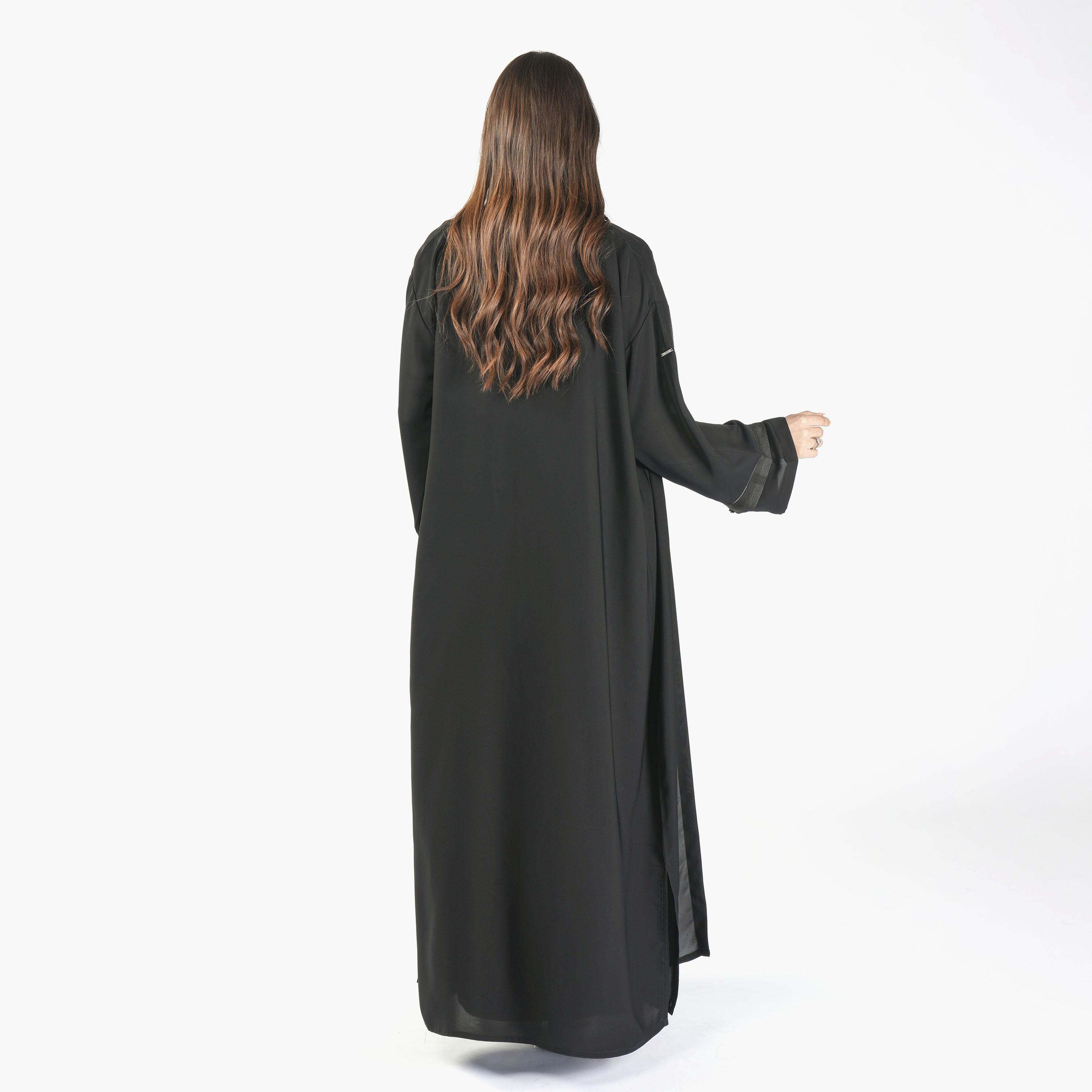 Ramshaa Plain Open Front Abaya with Hijab and Striped Dress-women-arabicclothing-abayas-image-5