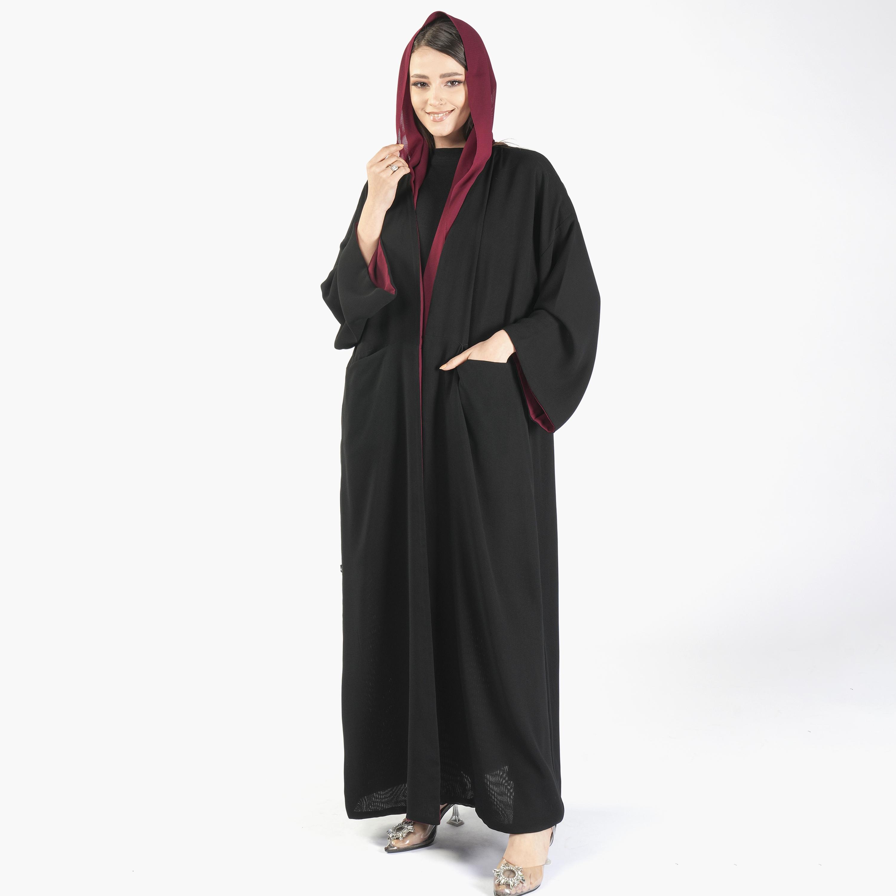Ramshaa Plain Front Pocket Reversible Abaya with Hijab-women-arabicclothing-abayas-image-1