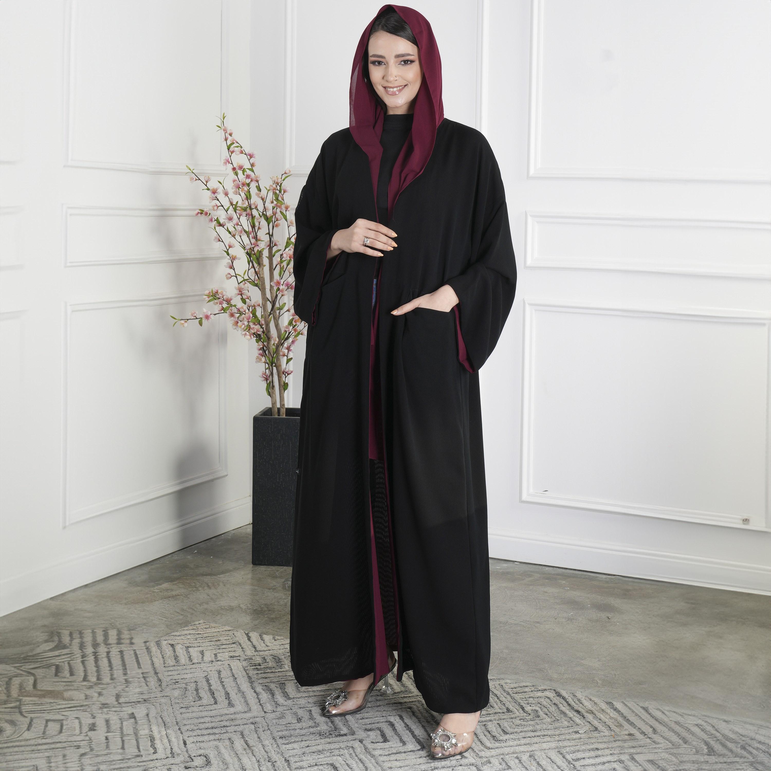 Ramshaa Plain Front Pocket Reversible Abaya with Hijab-women-arabicclothing-abayas-image-2