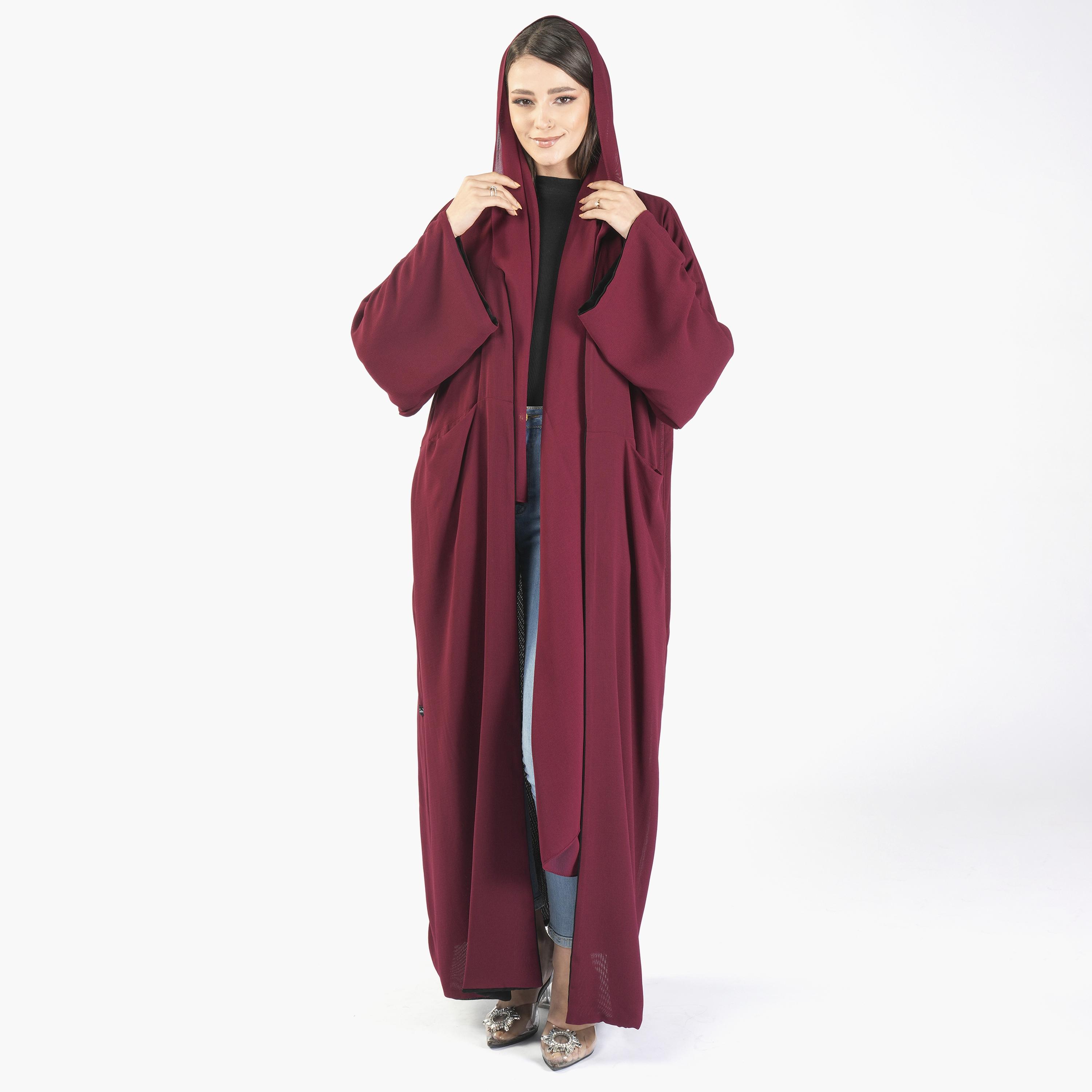Ramshaa Plain Front Pocket Reversible Abaya with Hijab-women-arabicclothing-abayas-image-3