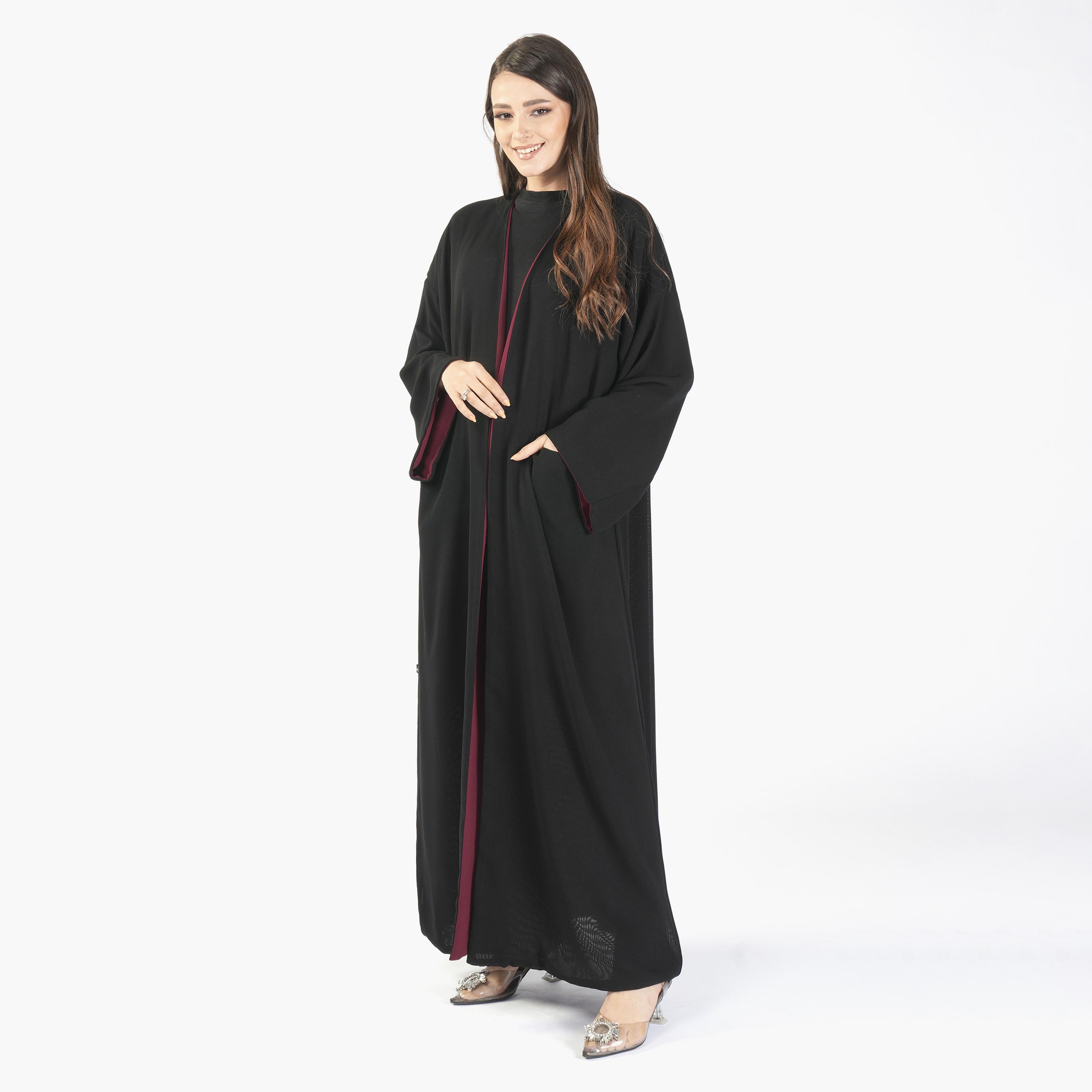 Ramshaa Plain Front Pocket Reversible Abaya with Hijab-women-arabicclothing-abayas-image-4