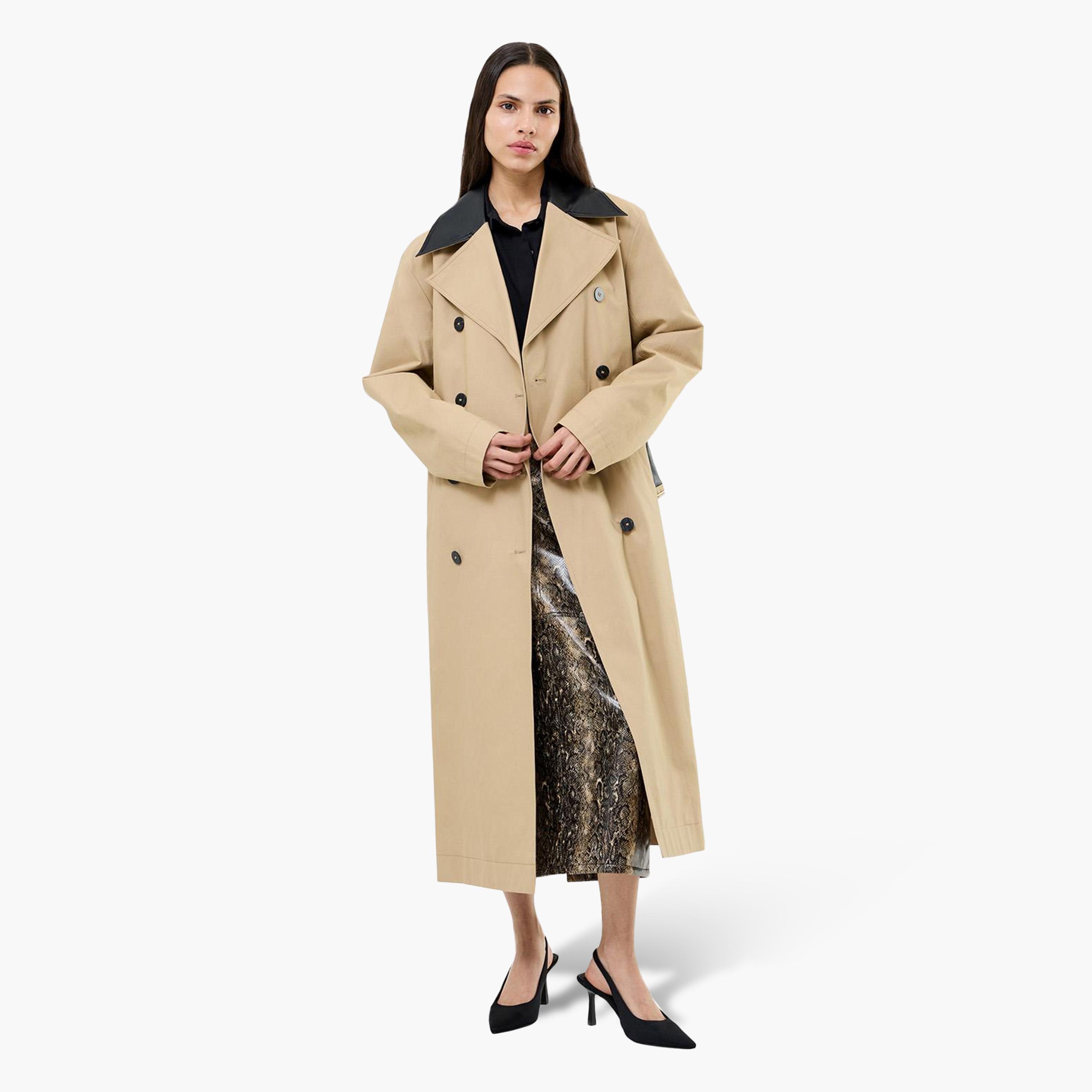معطف ترنش قطن حريمي بياقة مطوية باللون البني من فرينش كونكشن-women-winterwear-coatsandjackets-coats-image-1