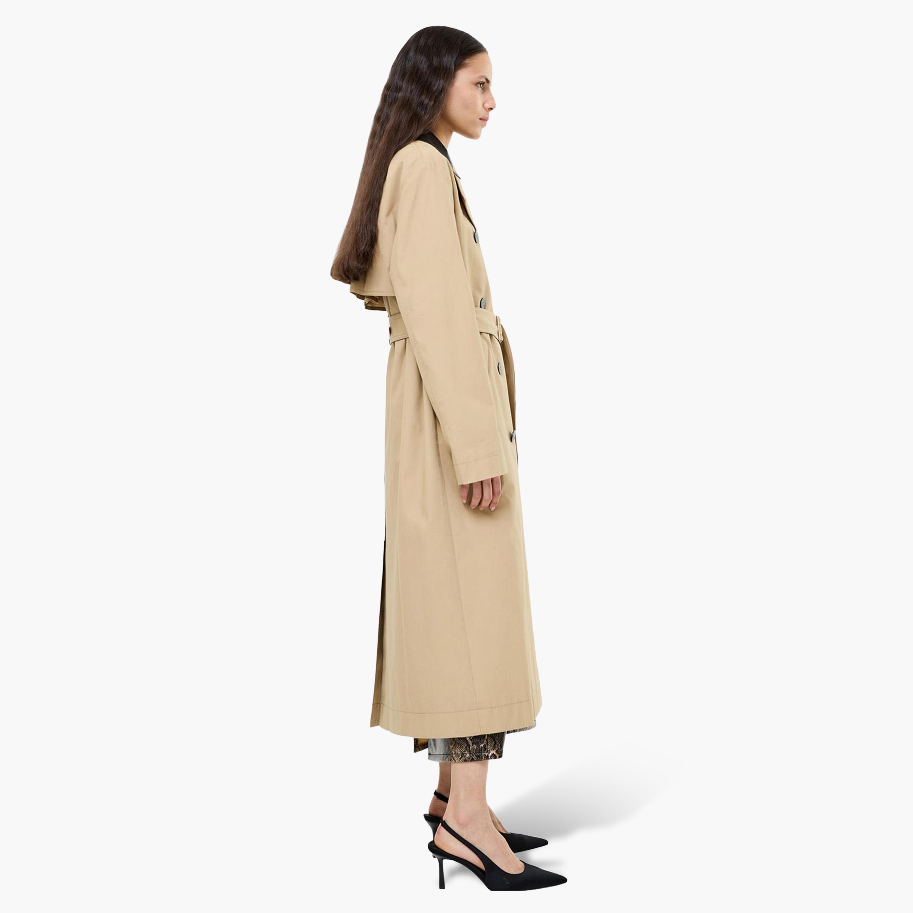 معطف ترنش قطن حريمي بياقة مطوية باللون البني من فرينش كونكشن-women-winterwear-coatsandjackets-coats-image-2
