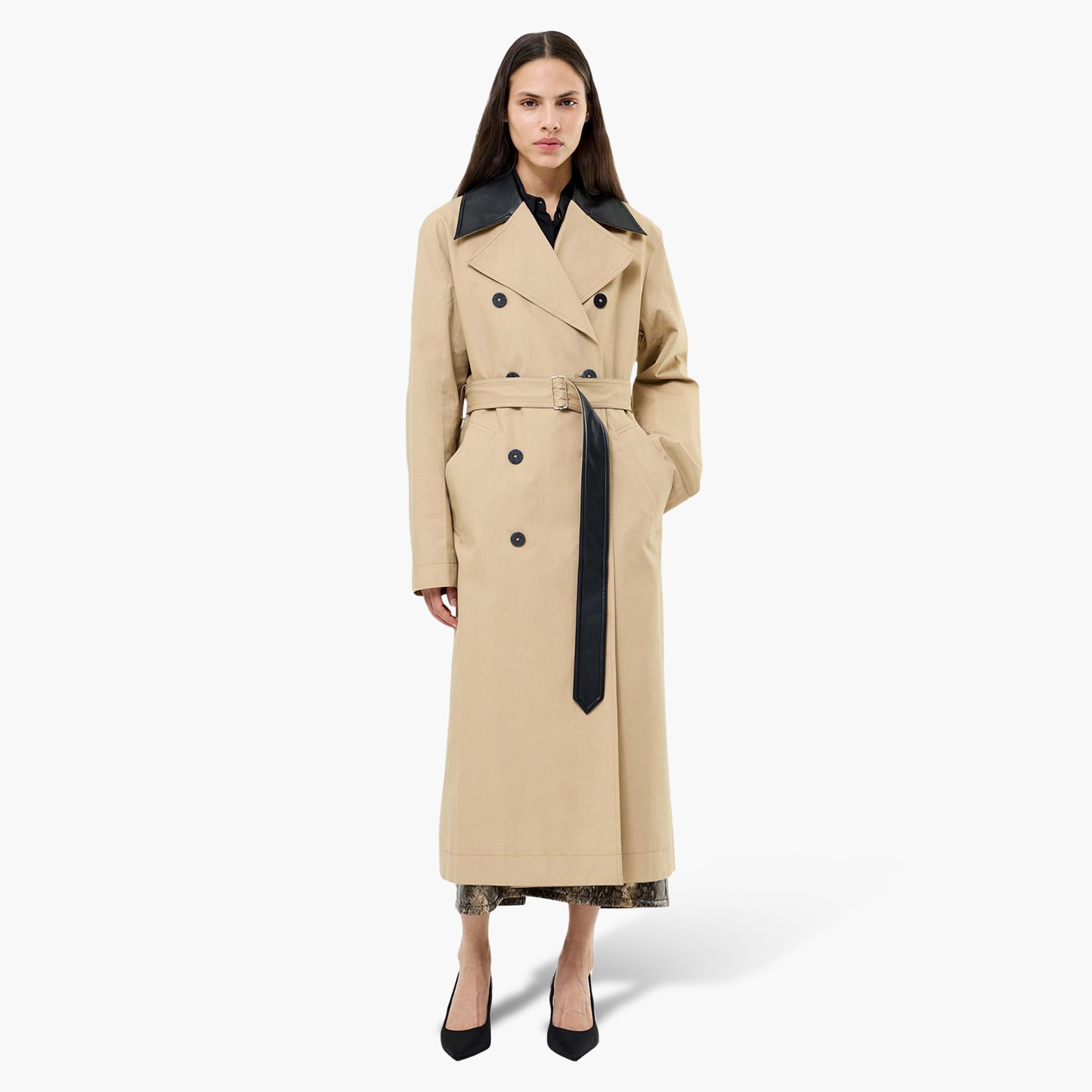 معطف ترنش قطن حريمي بياقة مطوية باللون البني من فرينش كونكشن-women-winterwear-coatsandjackets-coats-image-3