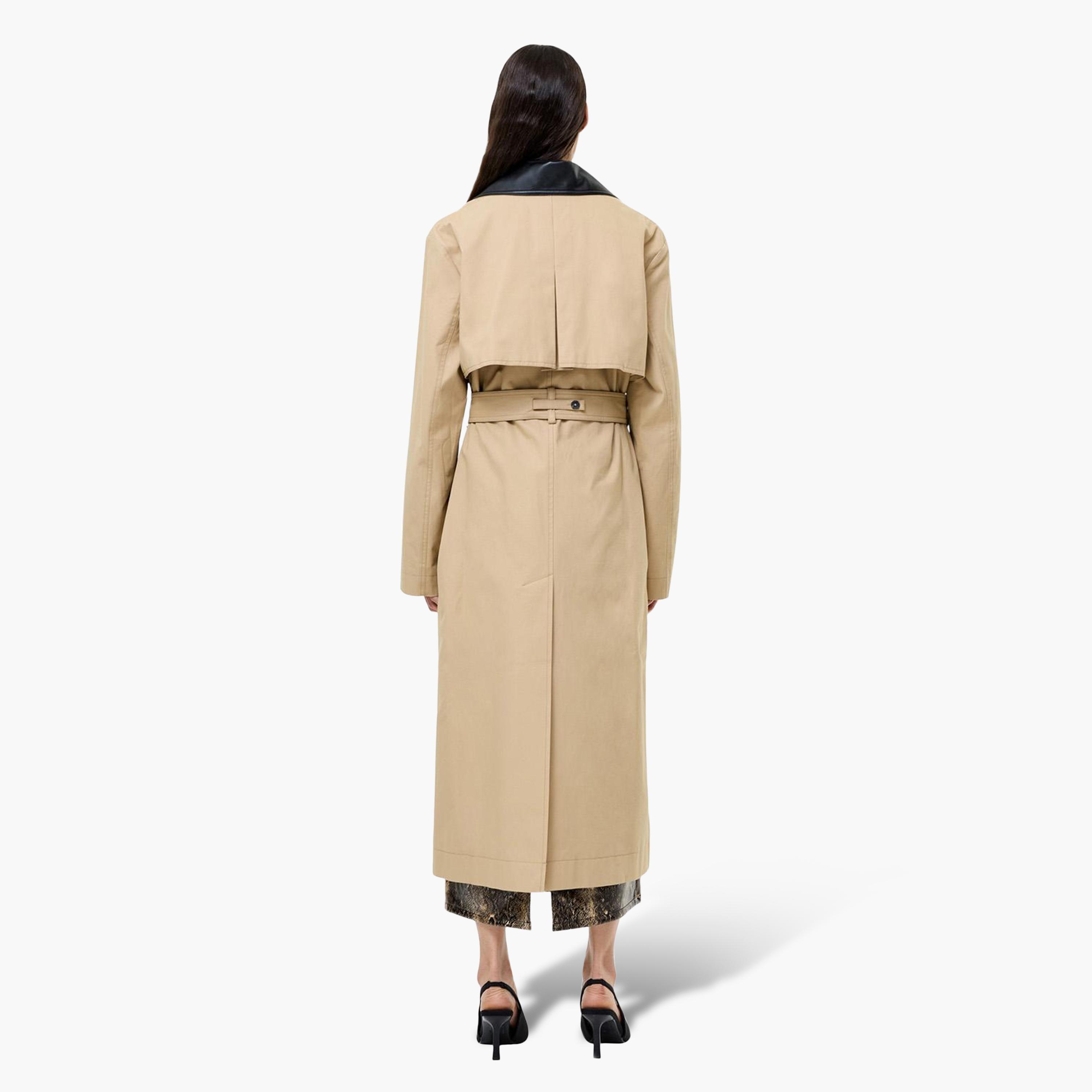 معطف ترنش قطن حريمي بياقة مطوية باللون البني من فرينش كونكشن-women-winterwear-coatsandjackets-coats-image-4