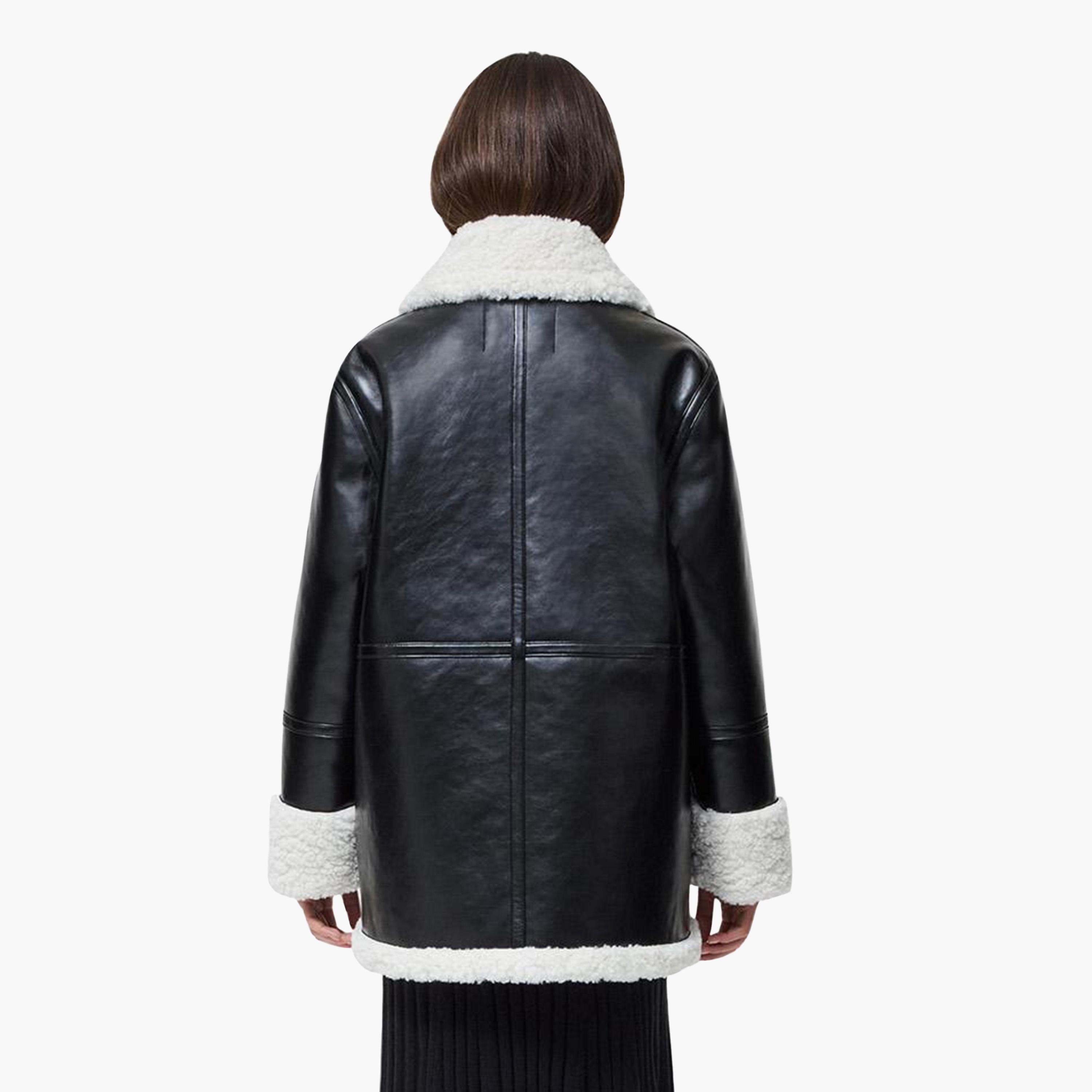 French Connection Black Color-Blocked PU Shearling Collar Women's Aviator Jacket-women-winterwear-coatsandjackets-jackets-image-3